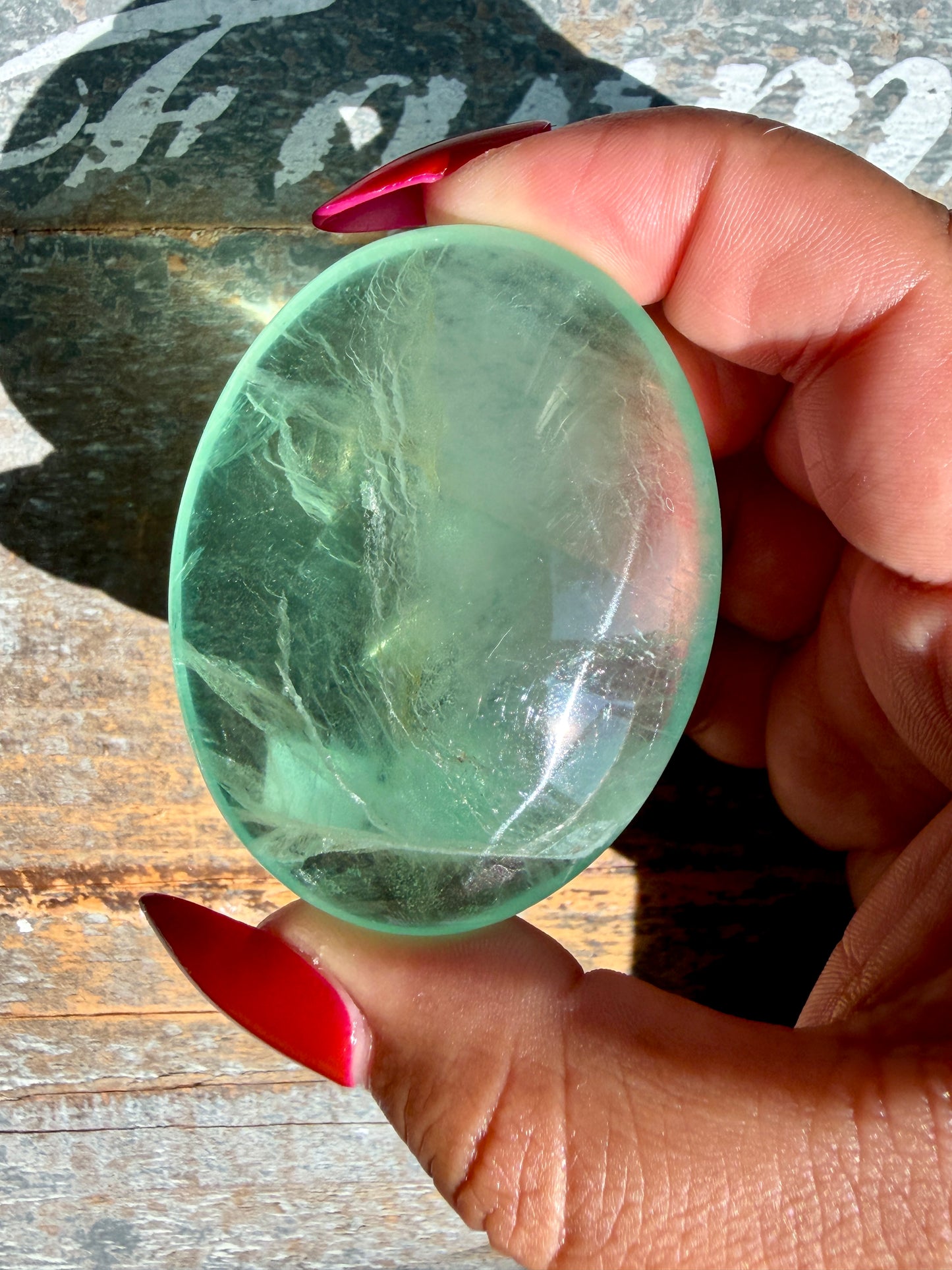 Gorgeous Rainbow Fluorite Palm Stone | Opt V