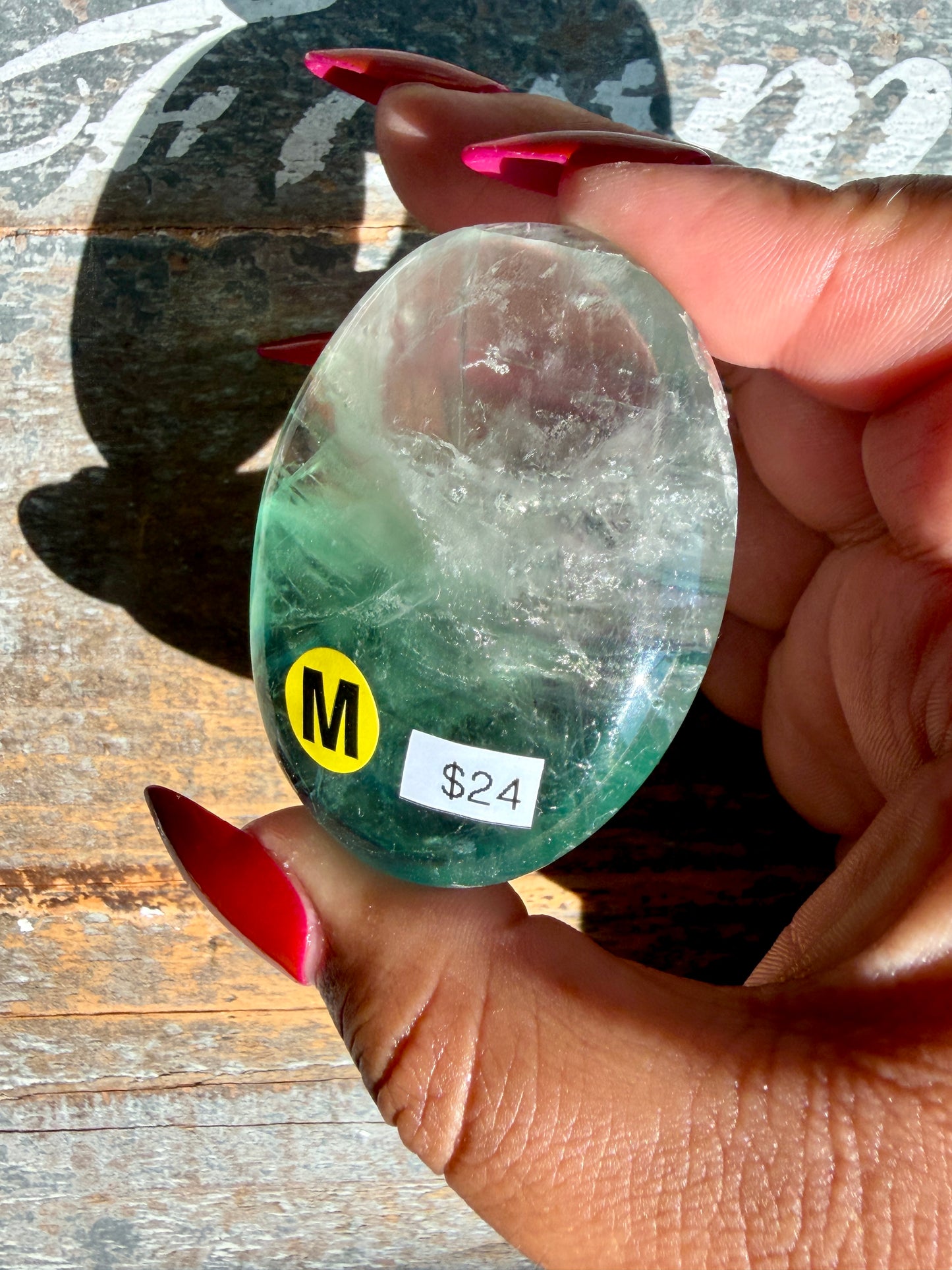 Gorgeous Rainbow Fluorite Palm Stone | Opt M