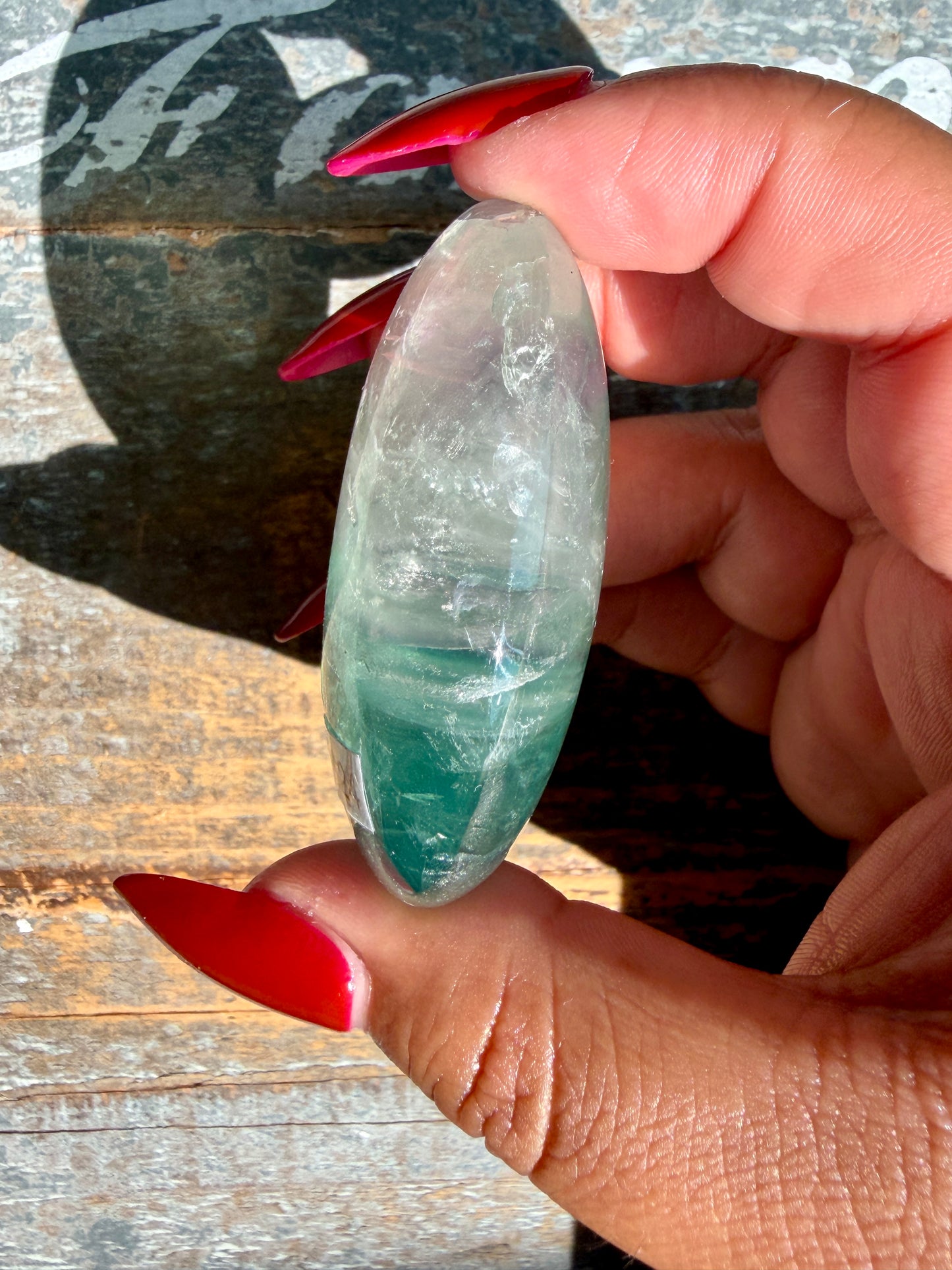 Gorgeous Rainbow Fluorite Palm Stone | Opt M