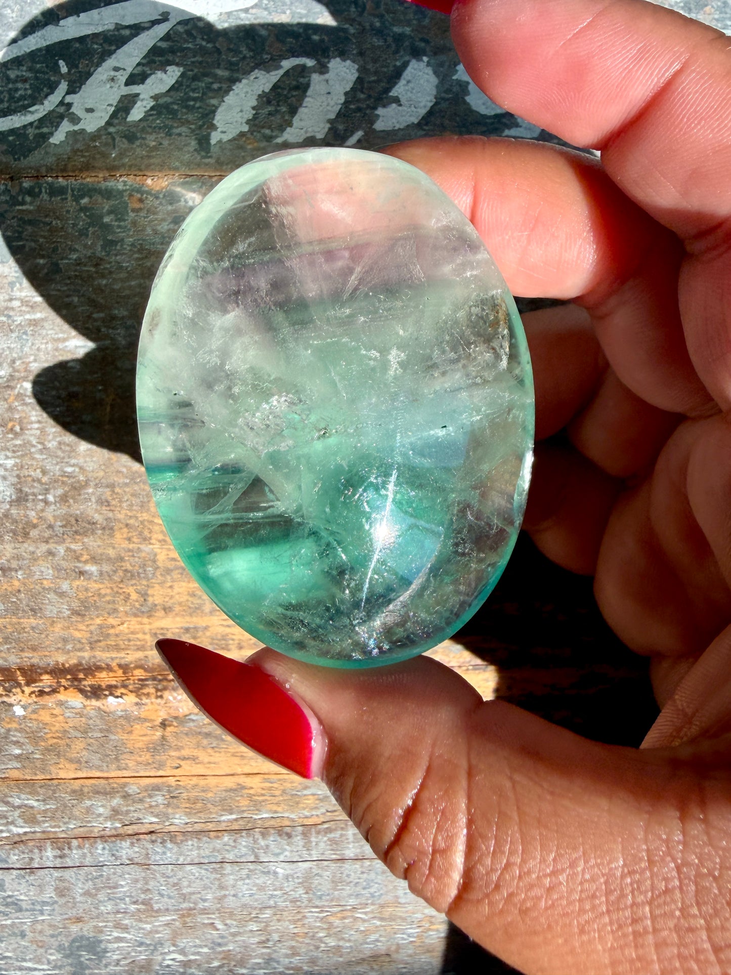 Gorgeous Rainbow Fluorite Palm Stone | Opt M