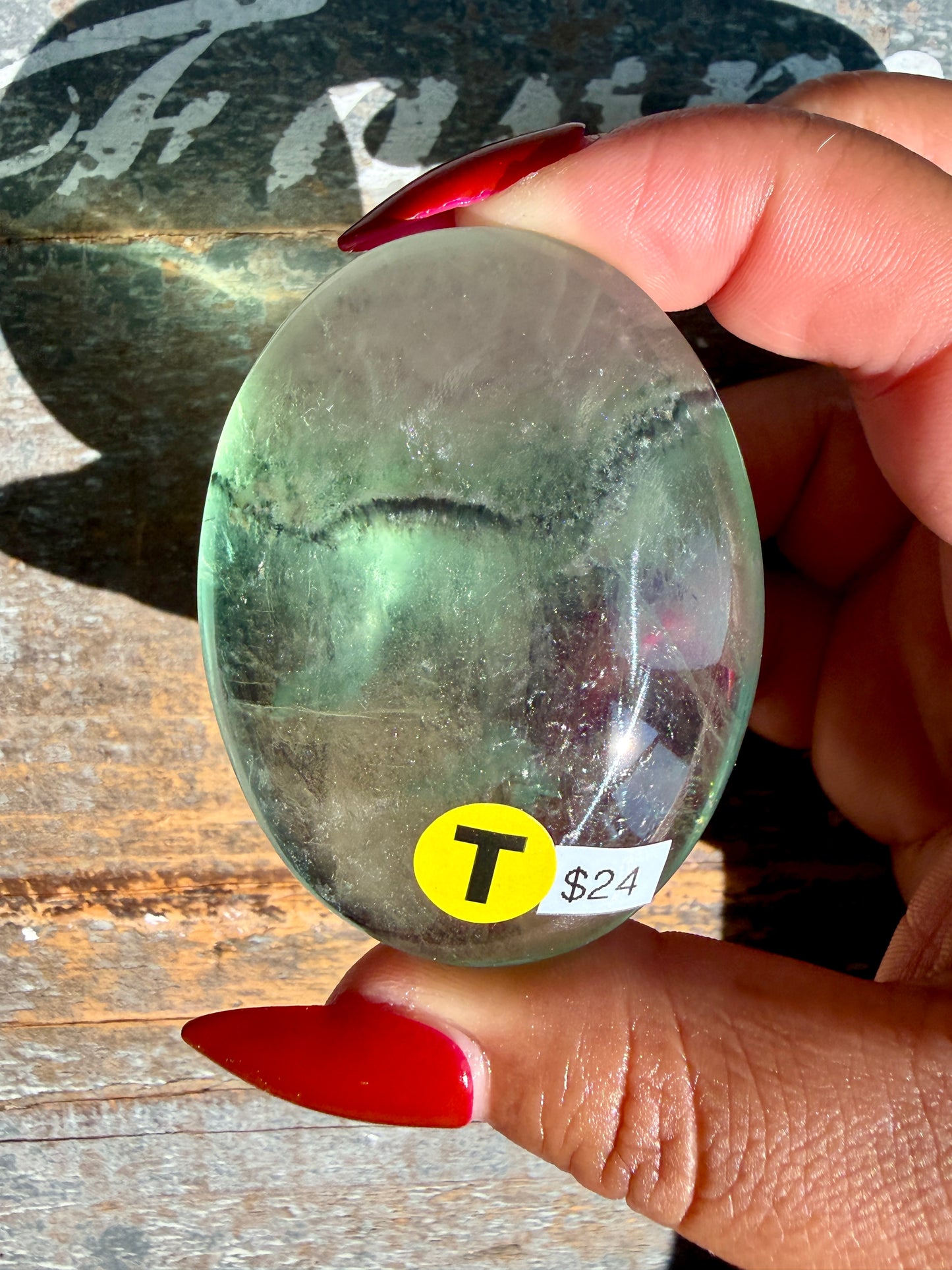 Gorgeous Rainbow Fluorite Palm Stone | Opt T