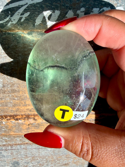 Gorgeous Rainbow Fluorite Palm Stone | Opt T