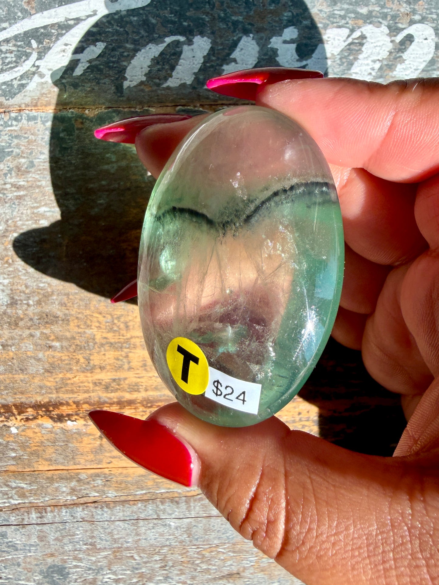 Gorgeous Rainbow Fluorite Palm Stone | Opt T