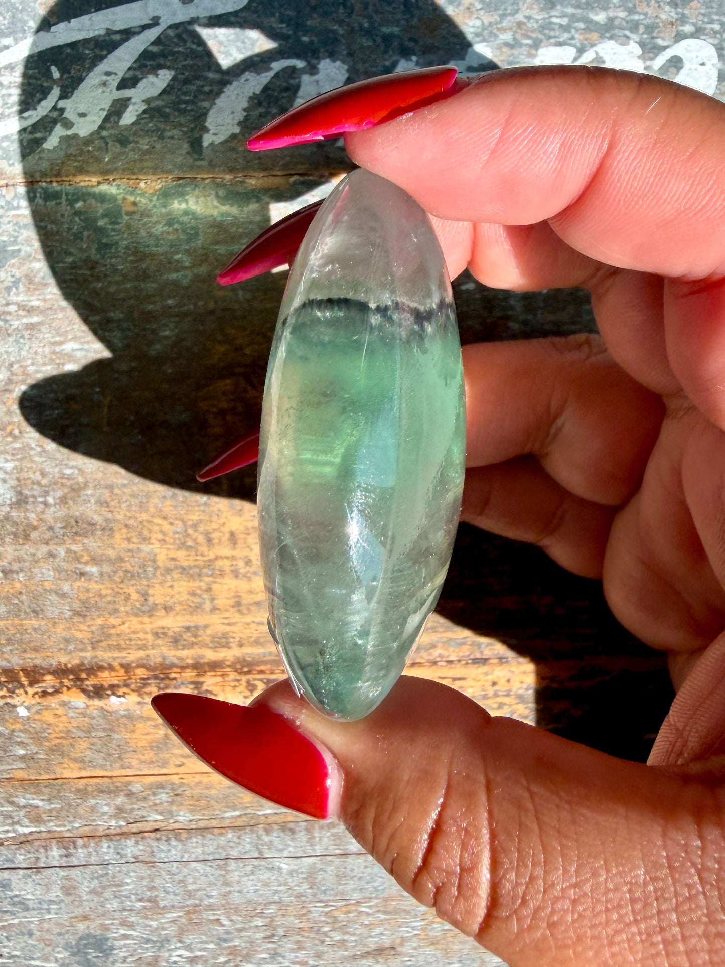 Gorgeous Rainbow Fluorite Palm Stone | Opt T