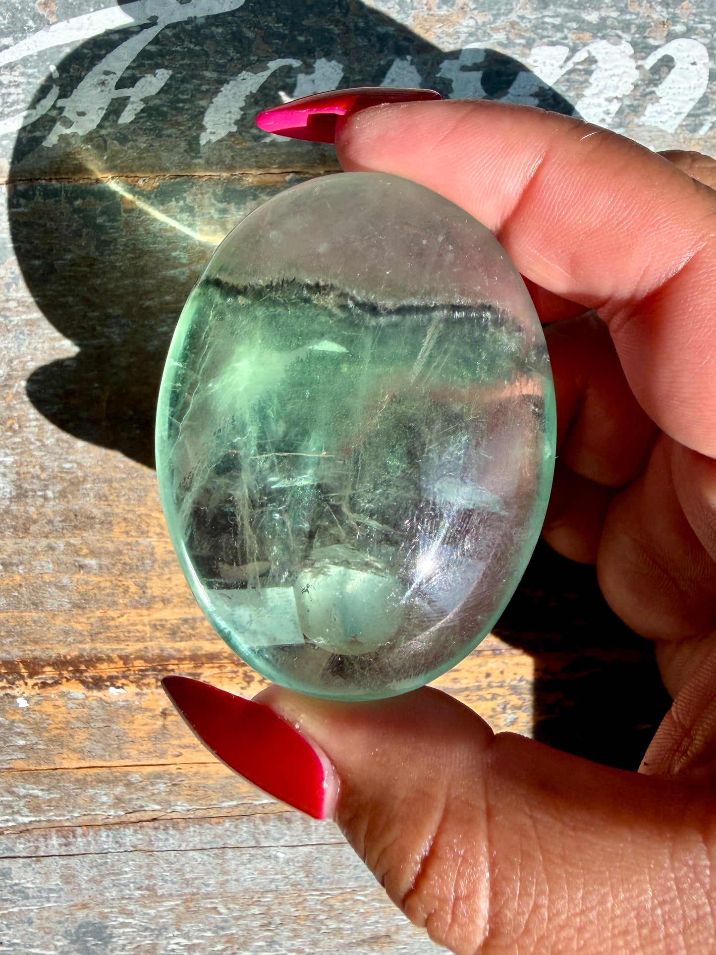 Gorgeous Rainbow Fluorite Palm Stone | Opt T