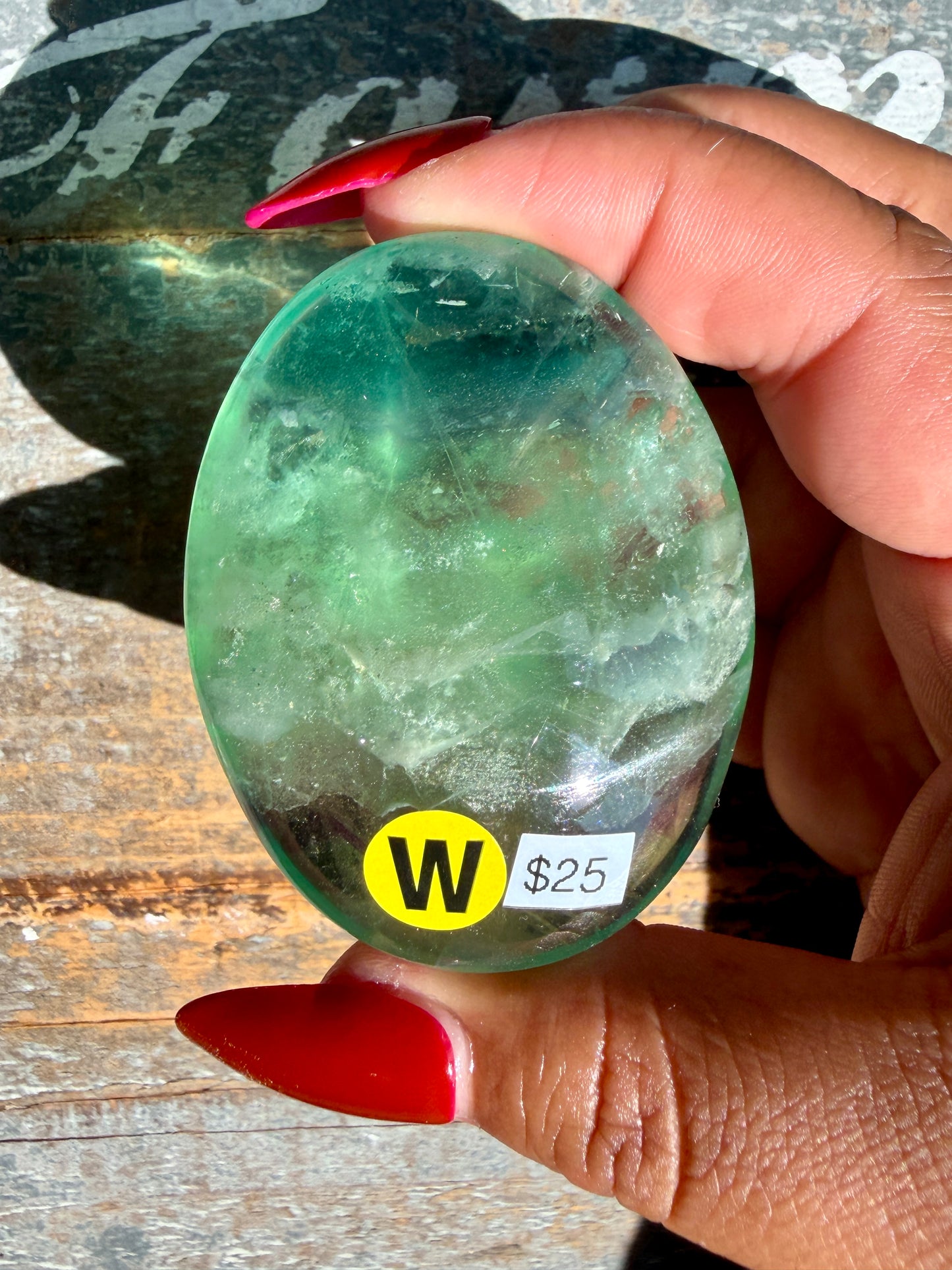 Gorgeous Rainbow Fluorite Palm Stone | Opt W
