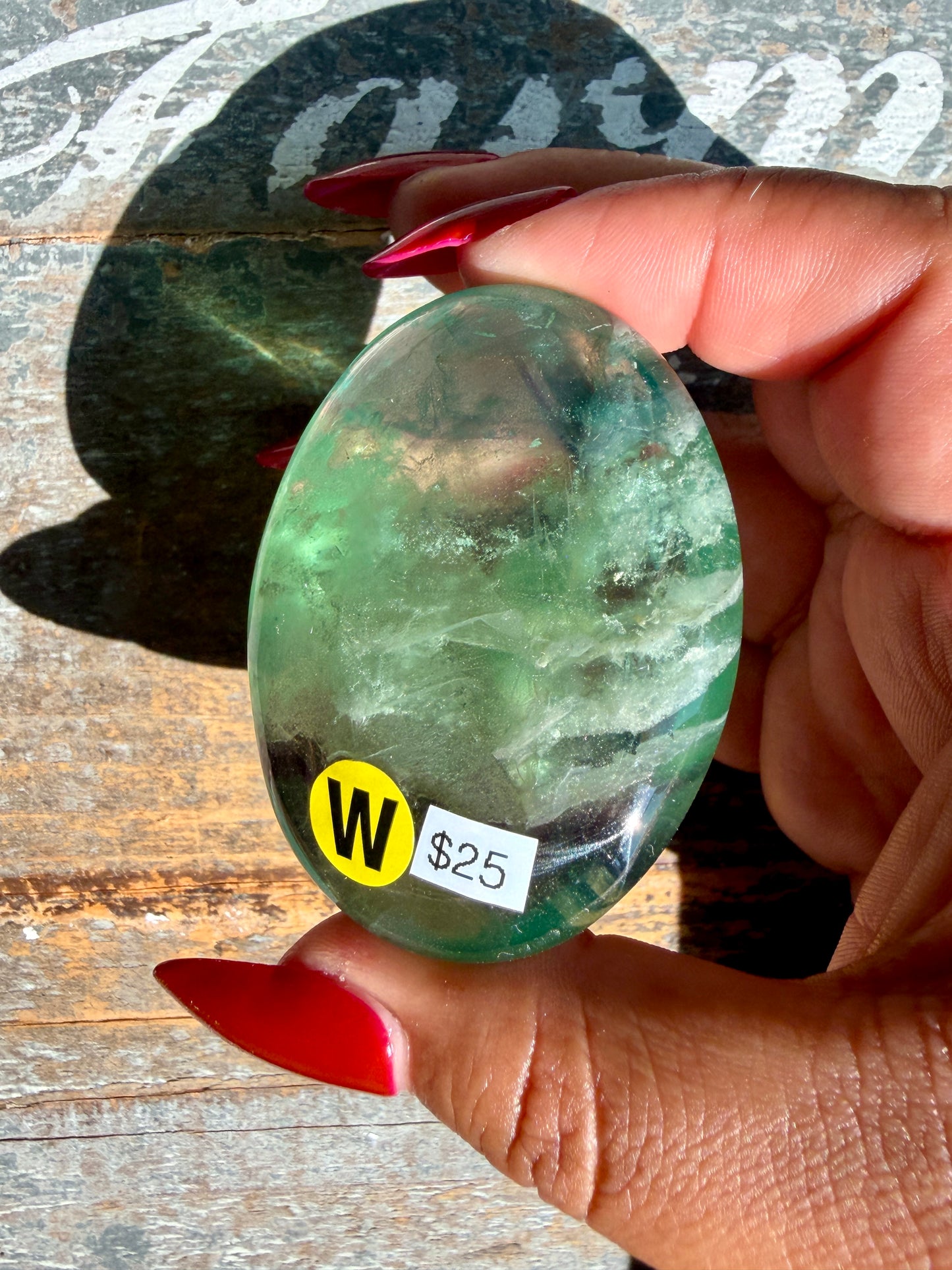 Gorgeous Rainbow Fluorite Palm Stone | Opt W