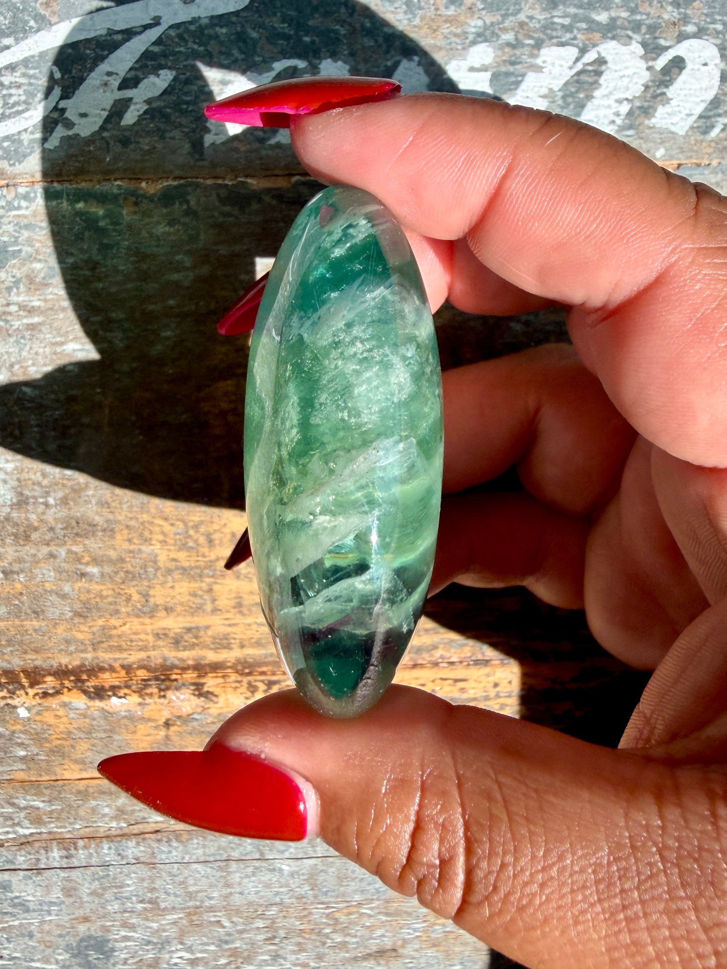 Gorgeous Rainbow Fluorite Palm Stone | Opt W