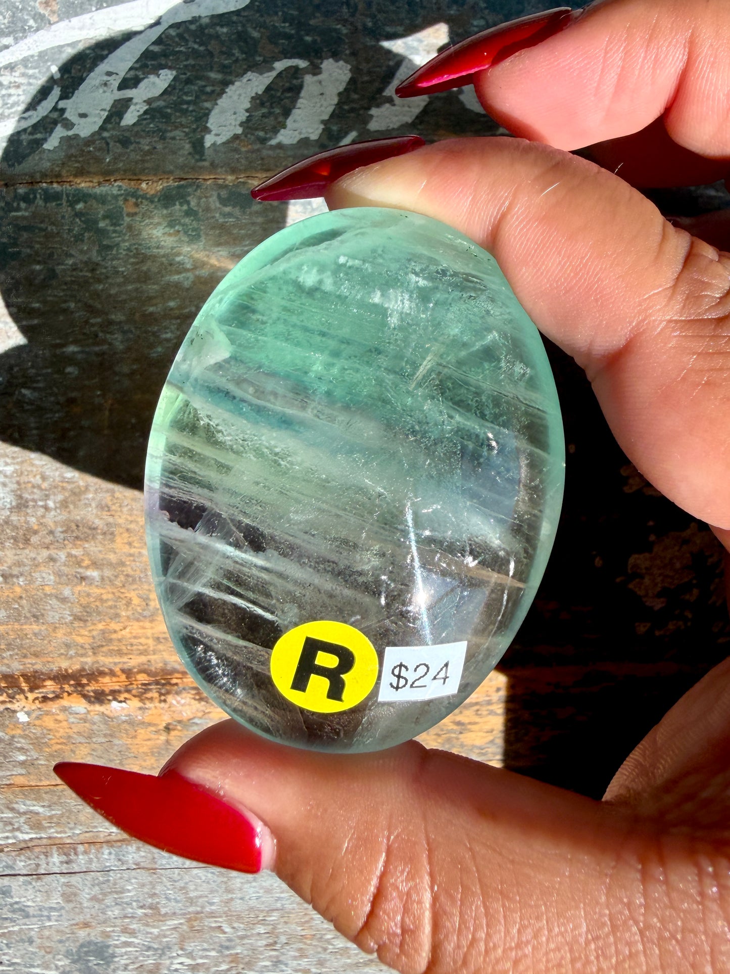 Gorgeous Rainbow Fluorite Palm Stone | Opt R