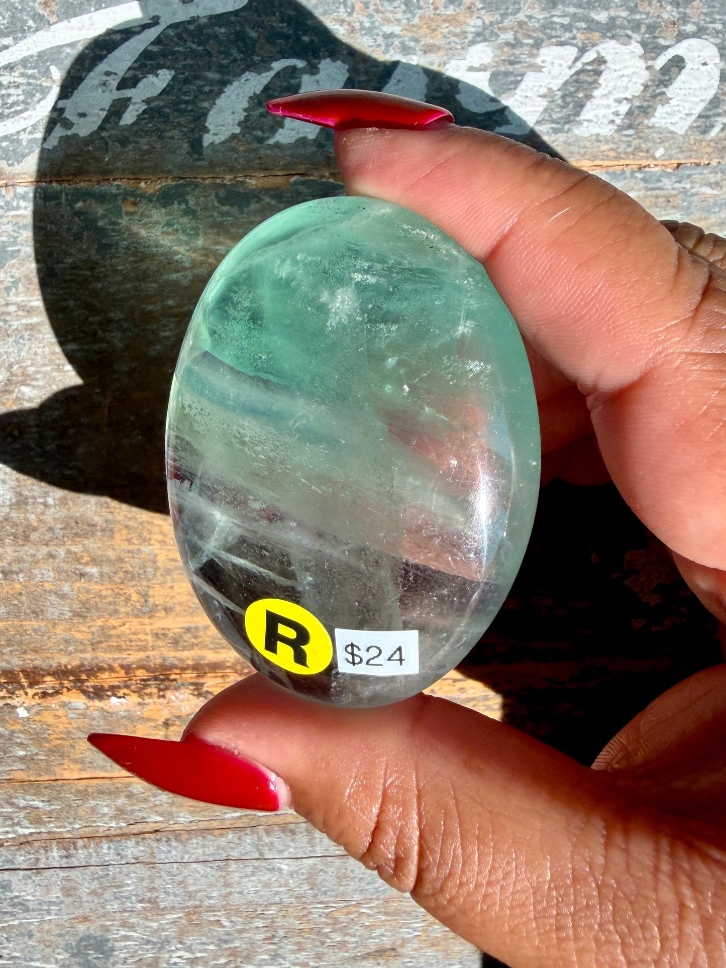 Gorgeous Rainbow Fluorite Palm Stone | Opt R