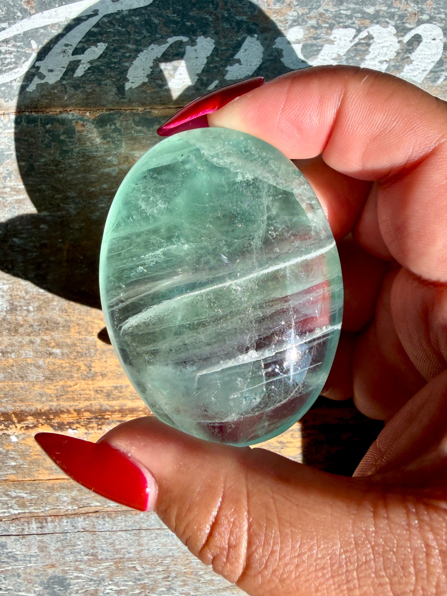 Gorgeous Rainbow Fluorite Palm Stone | Opt R