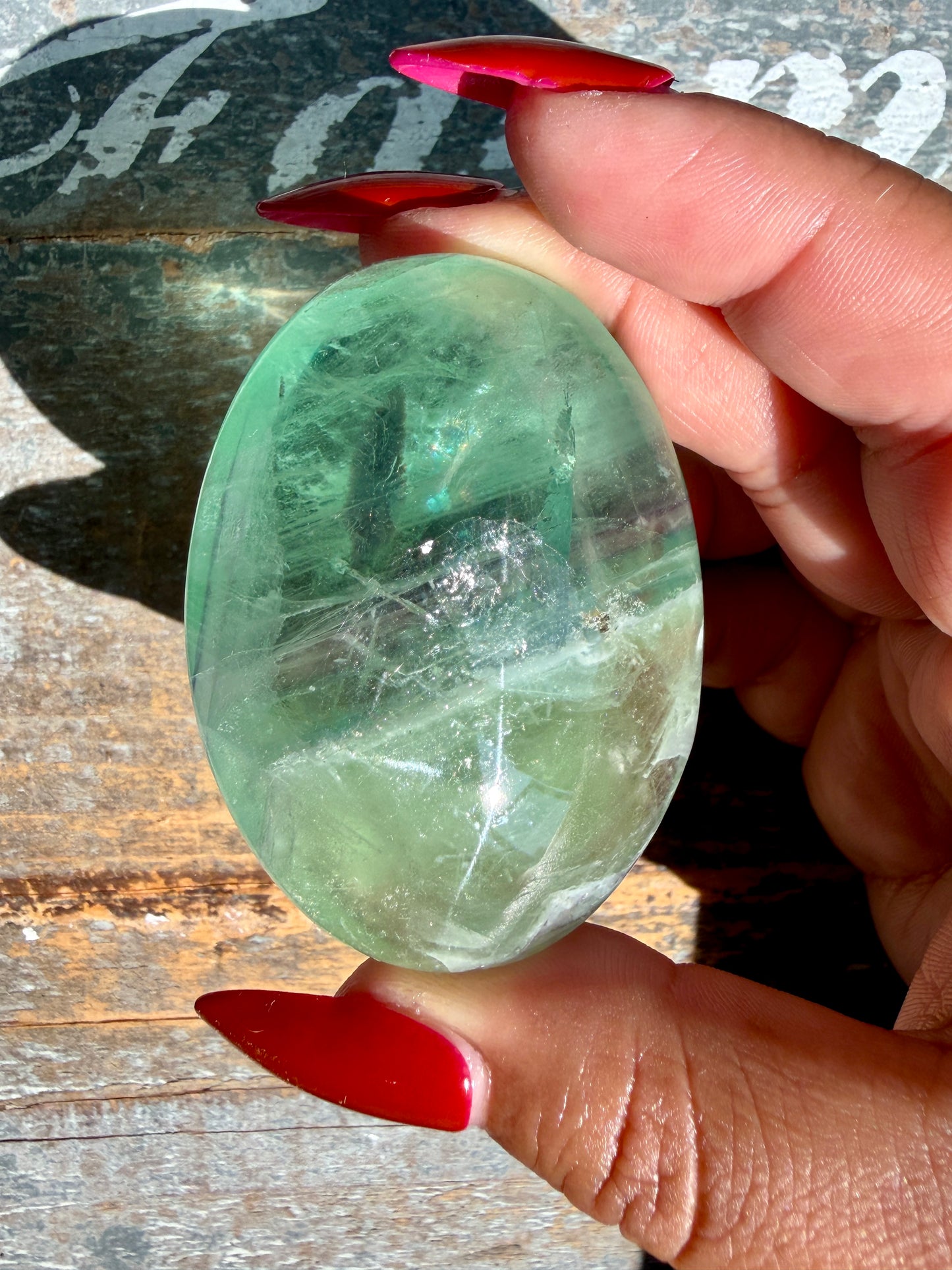 Gorgeous Rainbow Fluorite Palm Stone | Opt P