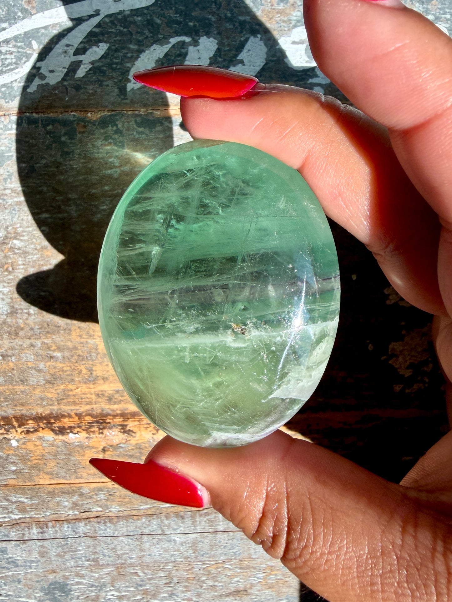 Gorgeous Rainbow Fluorite Palm Stone | Opt P