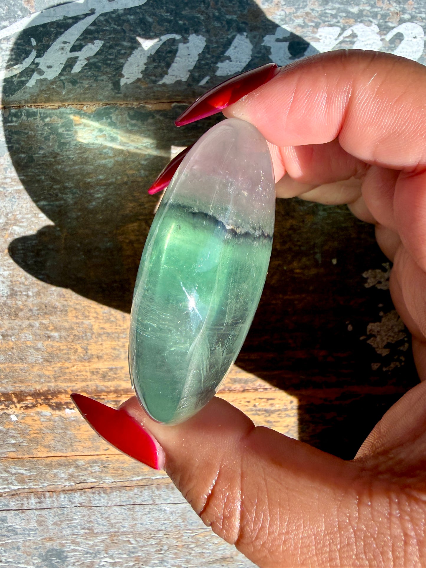 Gorgeous Rainbow Fluorite Palm Stone | Opt X