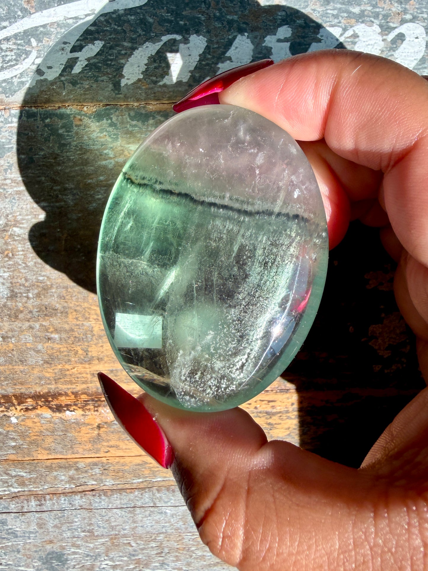 Gorgeous Rainbow Fluorite Palm Stone | Opt X