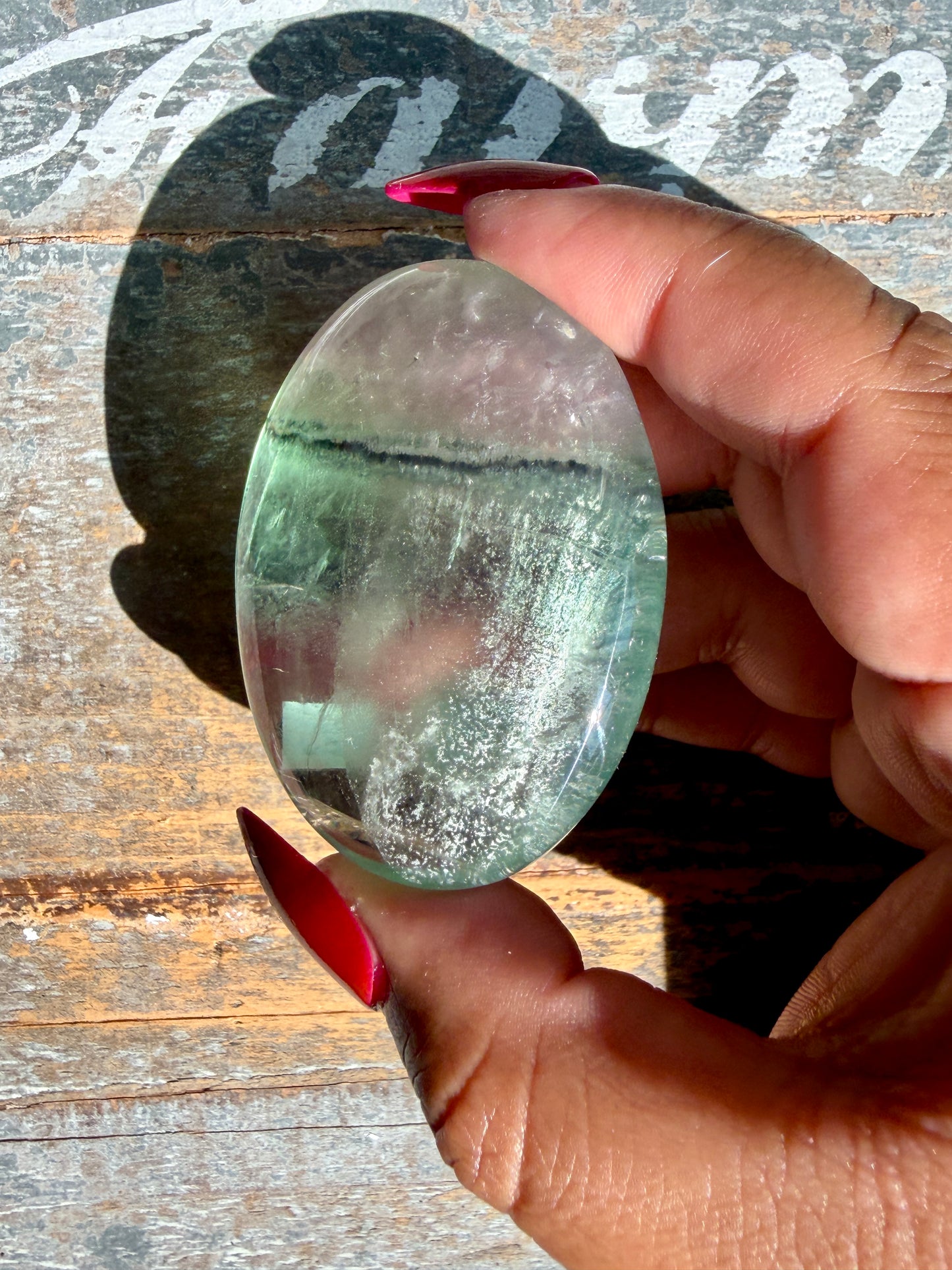 Gorgeous Rainbow Fluorite Palm Stone | Opt X