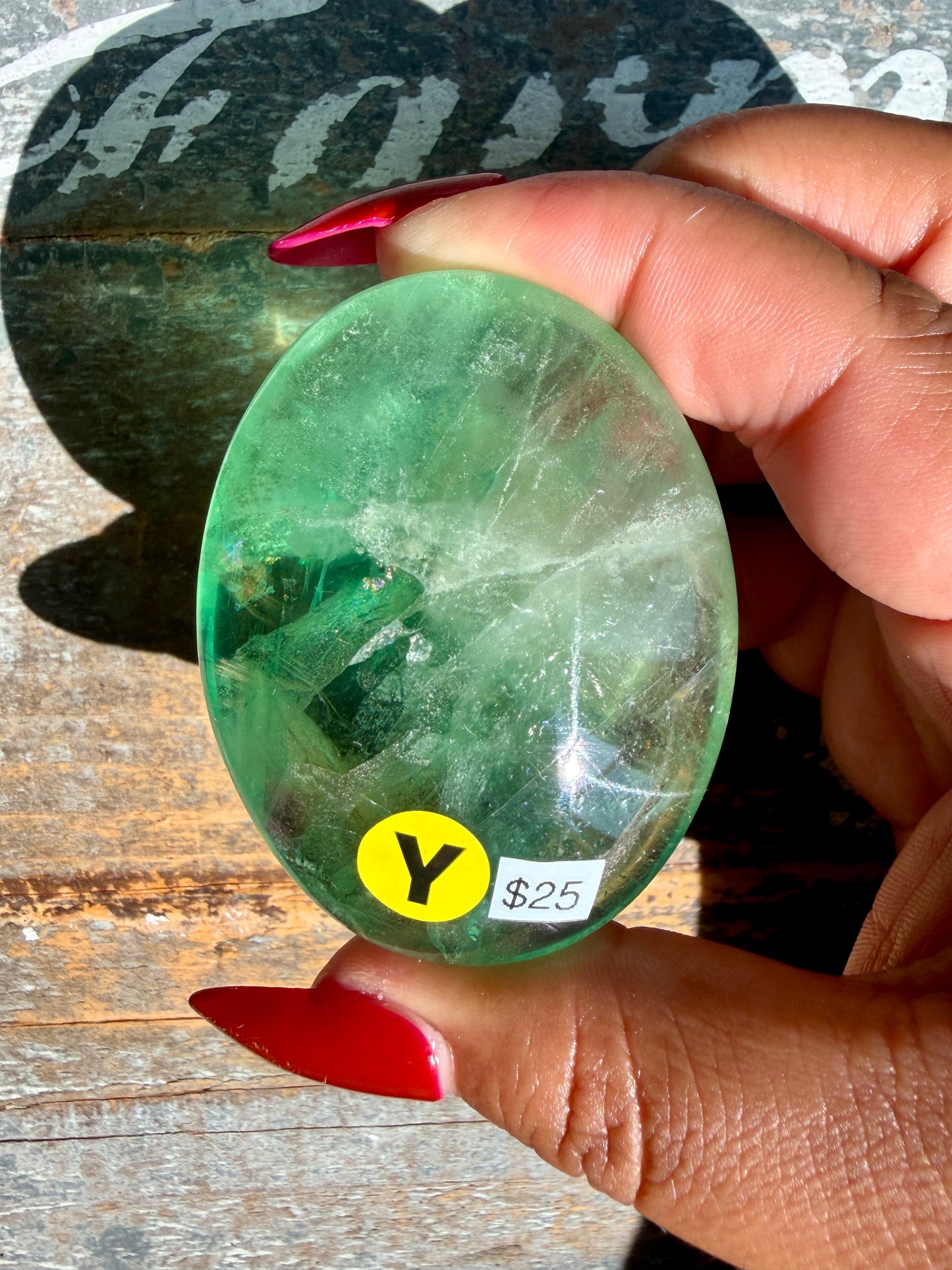 Gorgeous Rainbow Fluorite Palm Stone | Opt Y