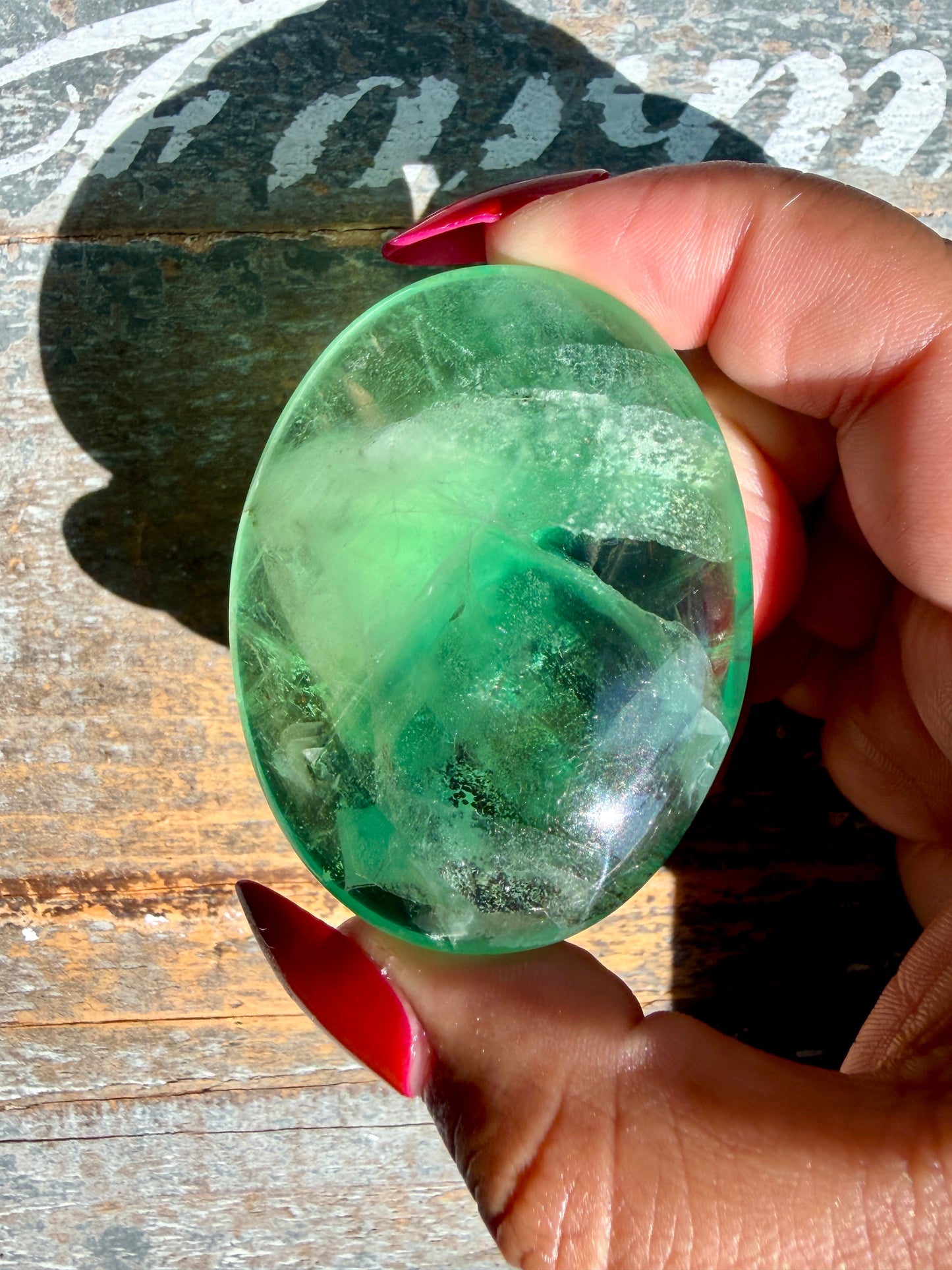Gorgeous Rainbow Fluorite Palm Stone | Opt Y