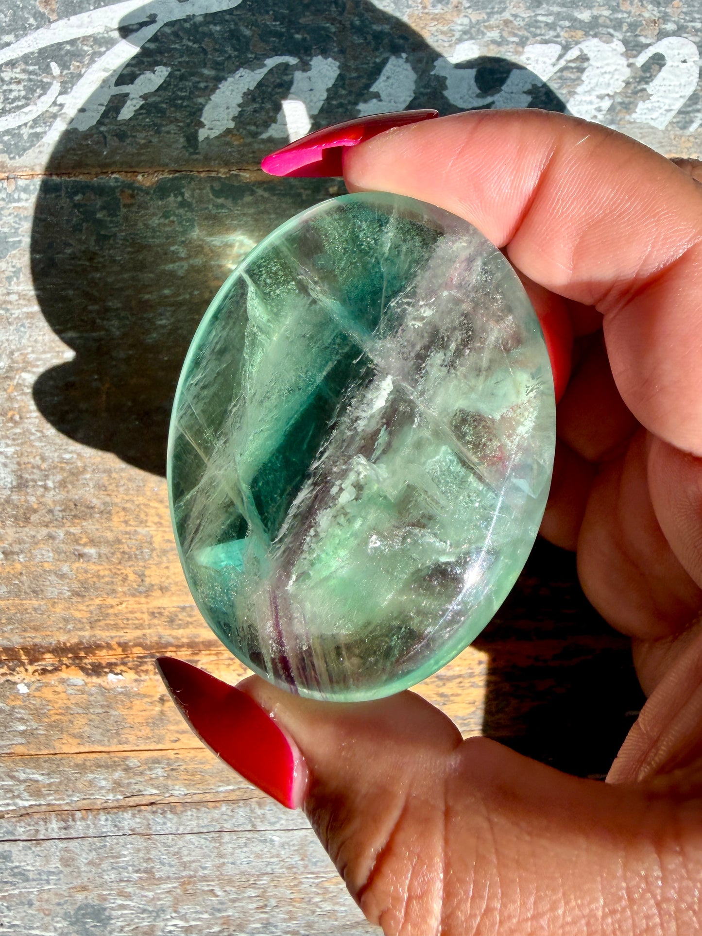 Gorgeous Rainbow Fluorite Palm Stone | Opt S