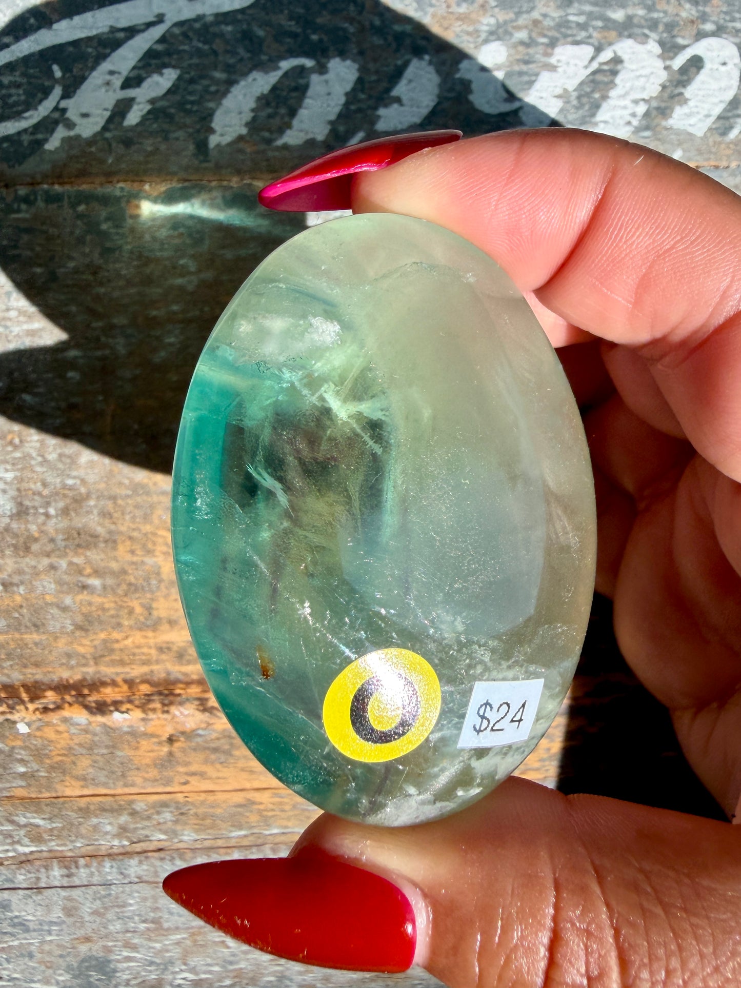 Gorgeous Rainbow Fluorite Palm Stone | Opt O