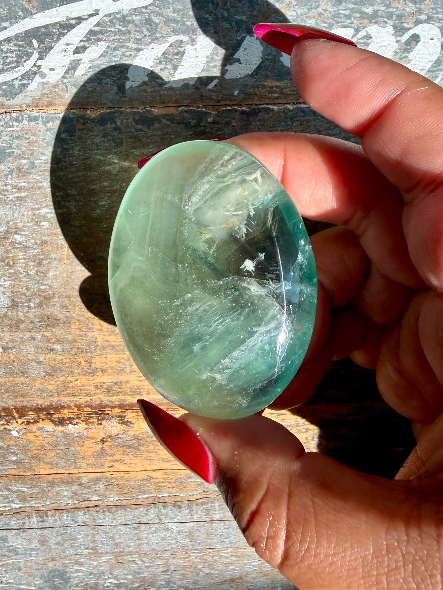 Gorgeous Rainbow Fluorite Palm Stone | Opt O