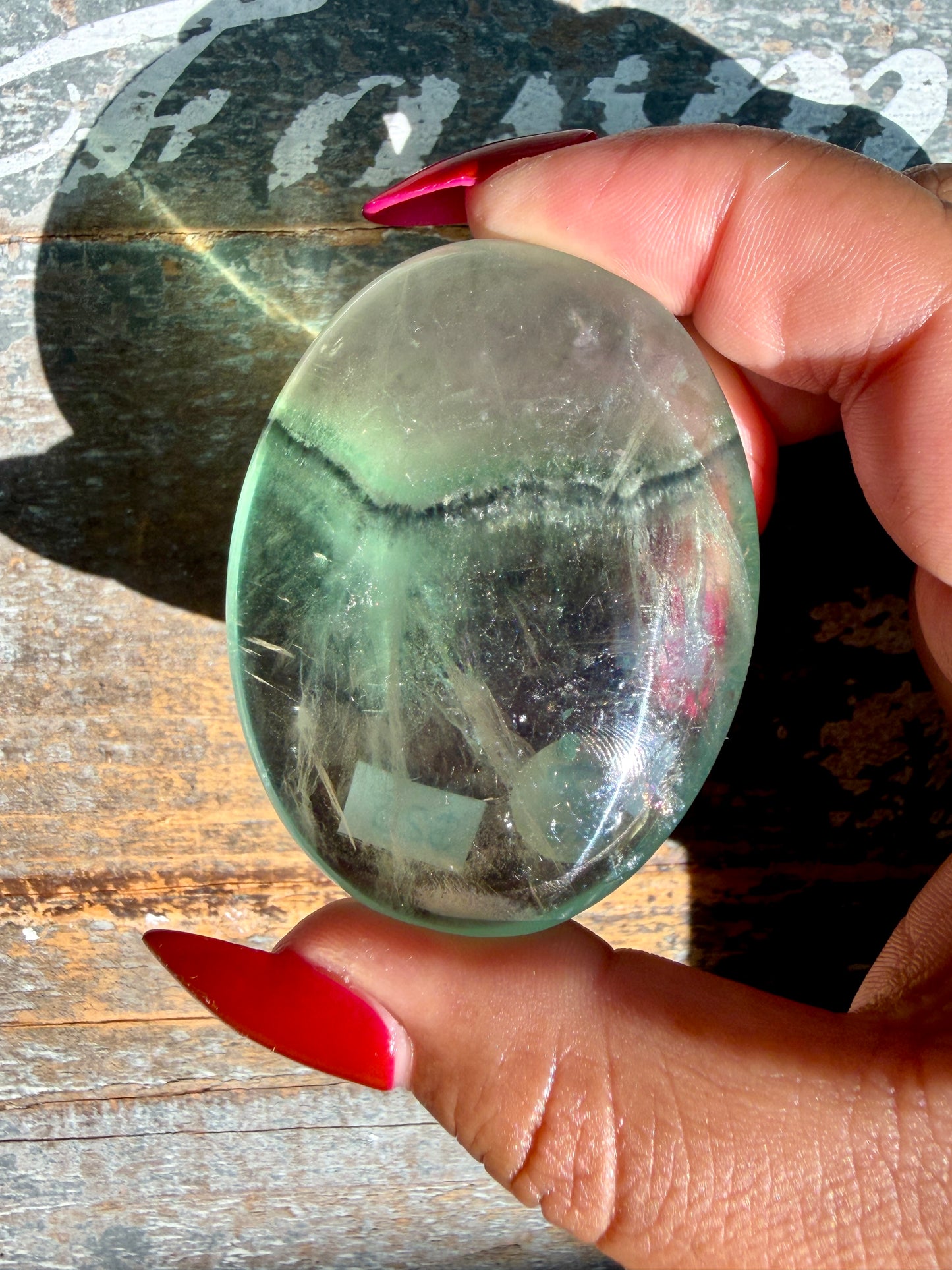 Gorgeous Rainbow Fluorite Palm Stone | Opt Z