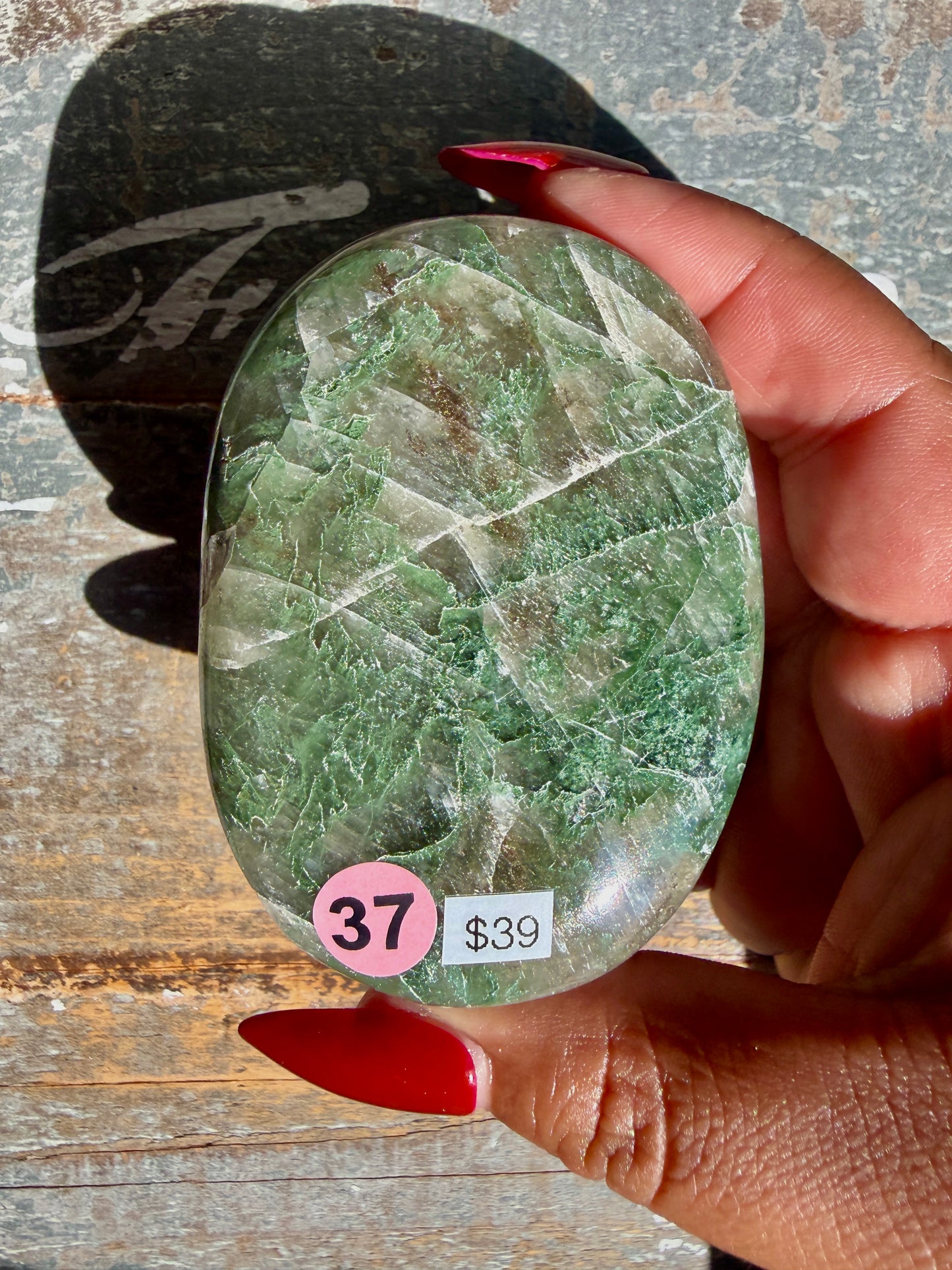 Gorgeous Optical Calcite + Moss Agate Combo Mineral Palm Stone | India | Opt 37