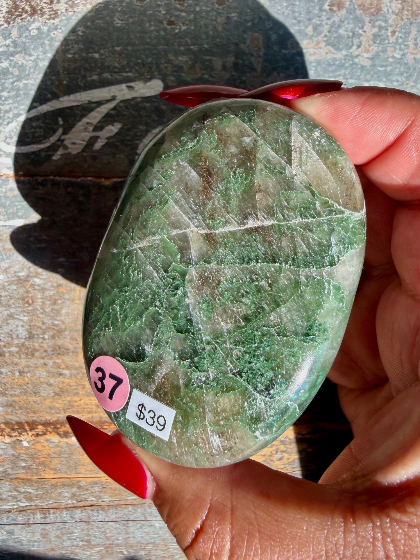 Gorgeous Optical Calcite + Moss Agate Combo Mineral Palm Stone | India | Opt 37