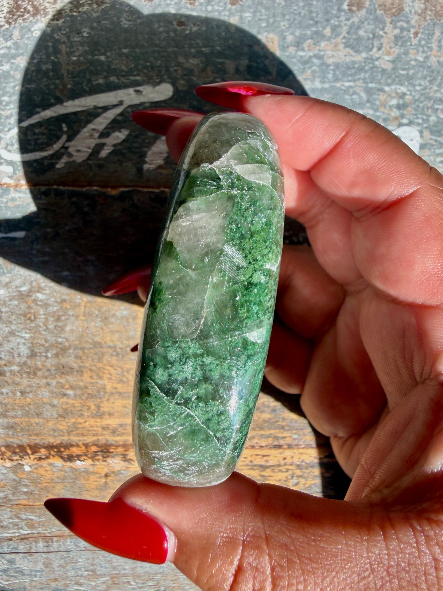 Gorgeous Optical Calcite + Moss Agate Combo Mineral Palm Stone | India | Opt 37