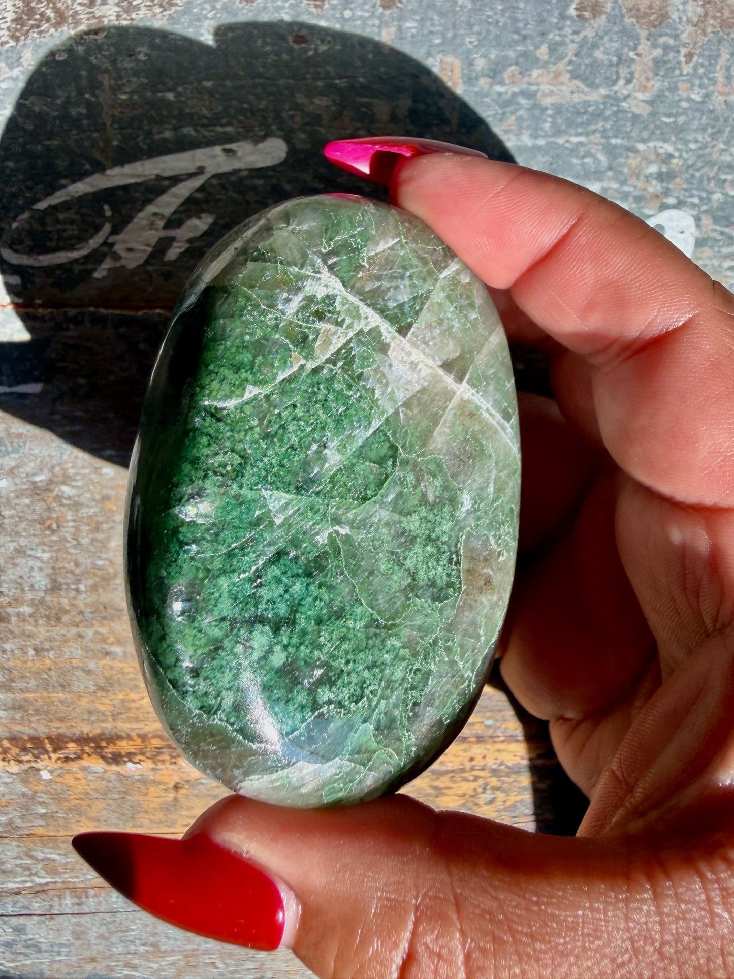 Gorgeous Optical Calcite + Moss Agate Combo Mineral Palm Stone | India | Opt 37