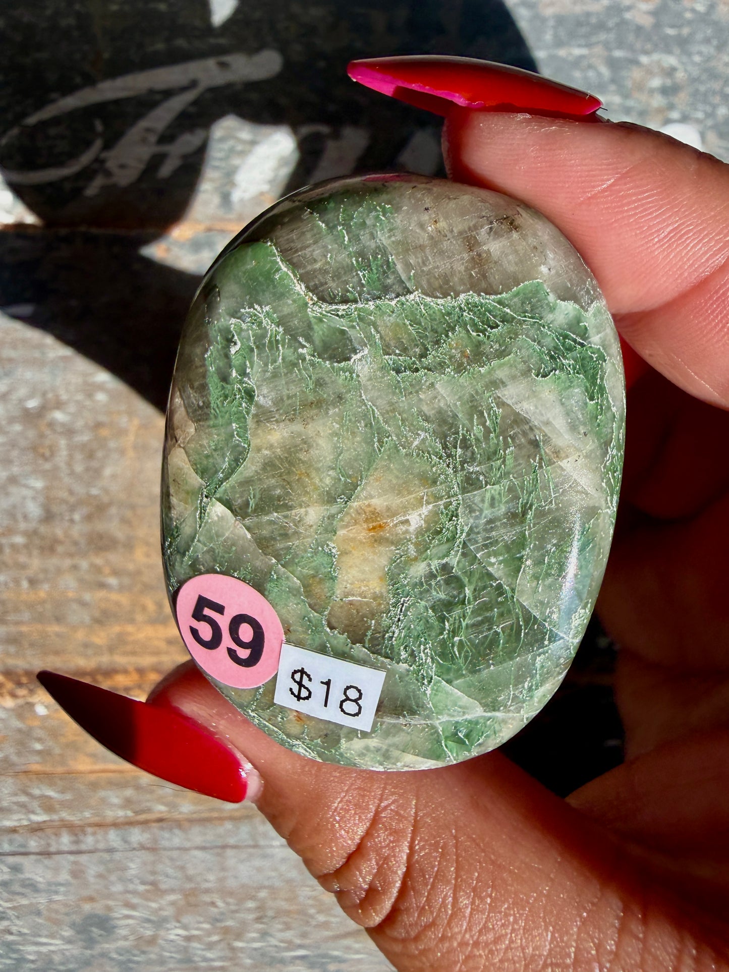 Gorgeous Optical Calcite + Moss Agate Combo Mineral Palm Stone | India | Opt 59