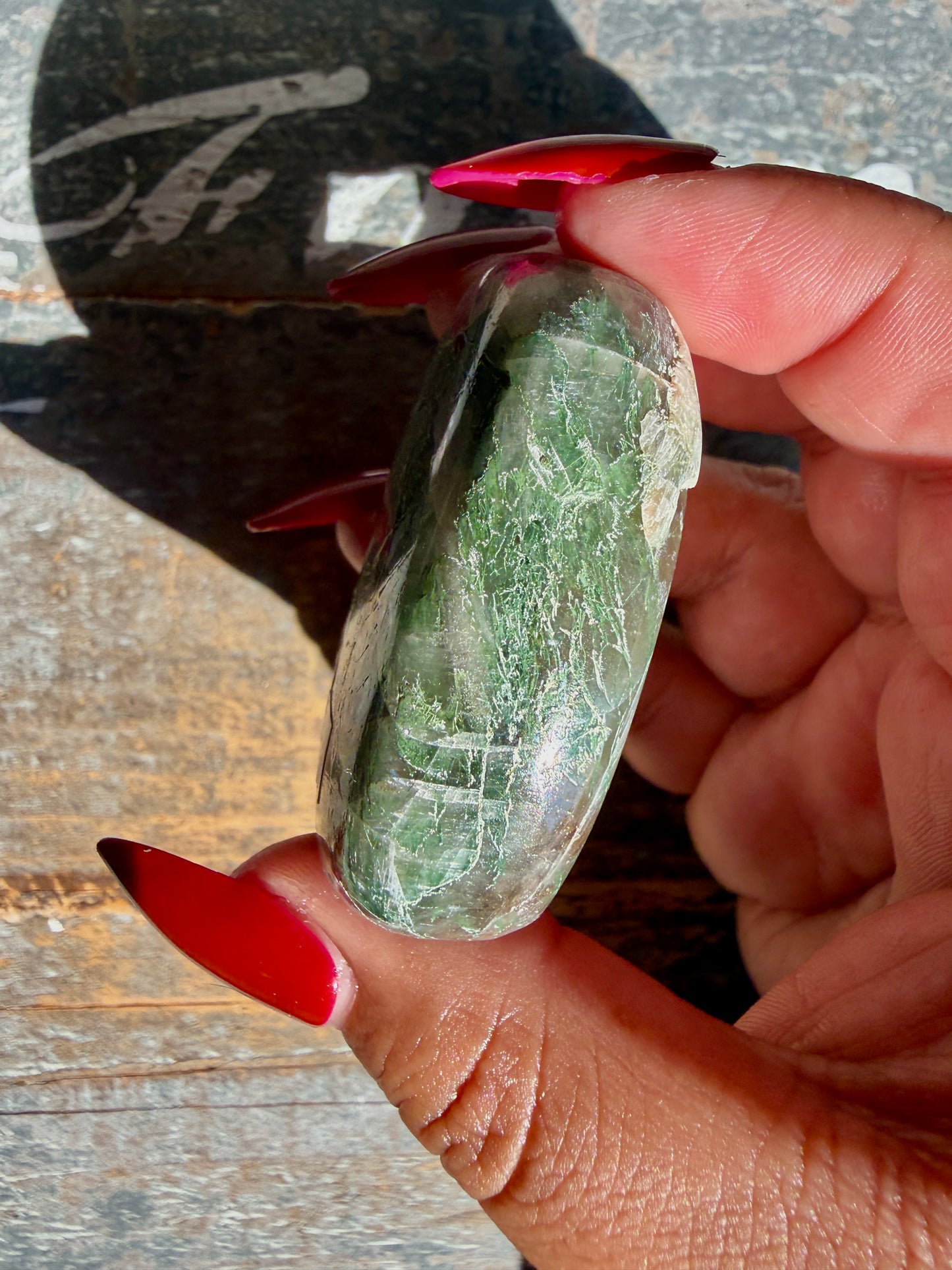 Gorgeous Optical Calcite + Moss Agate Combo Mineral Palm Stone | India | Opt 59