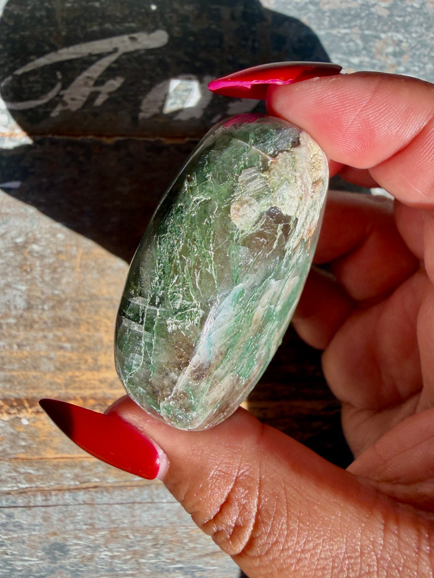 Gorgeous Optical Calcite + Moss Agate Combo Mineral Palm Stone | India | Opt 59