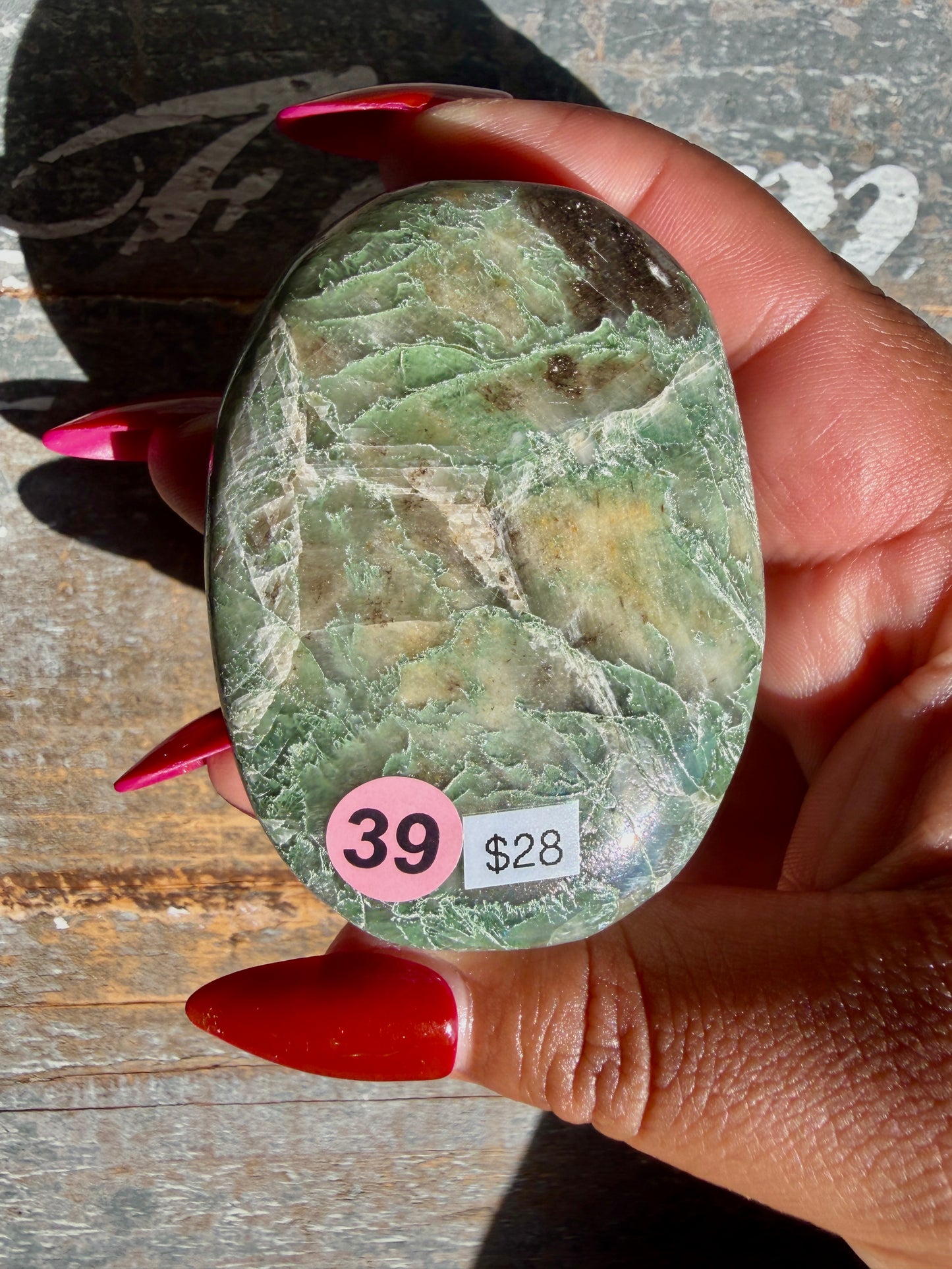 Gorgeous Optical Calcite + Moss Agate Combo Mineral Palm Stone | India | Opt 39