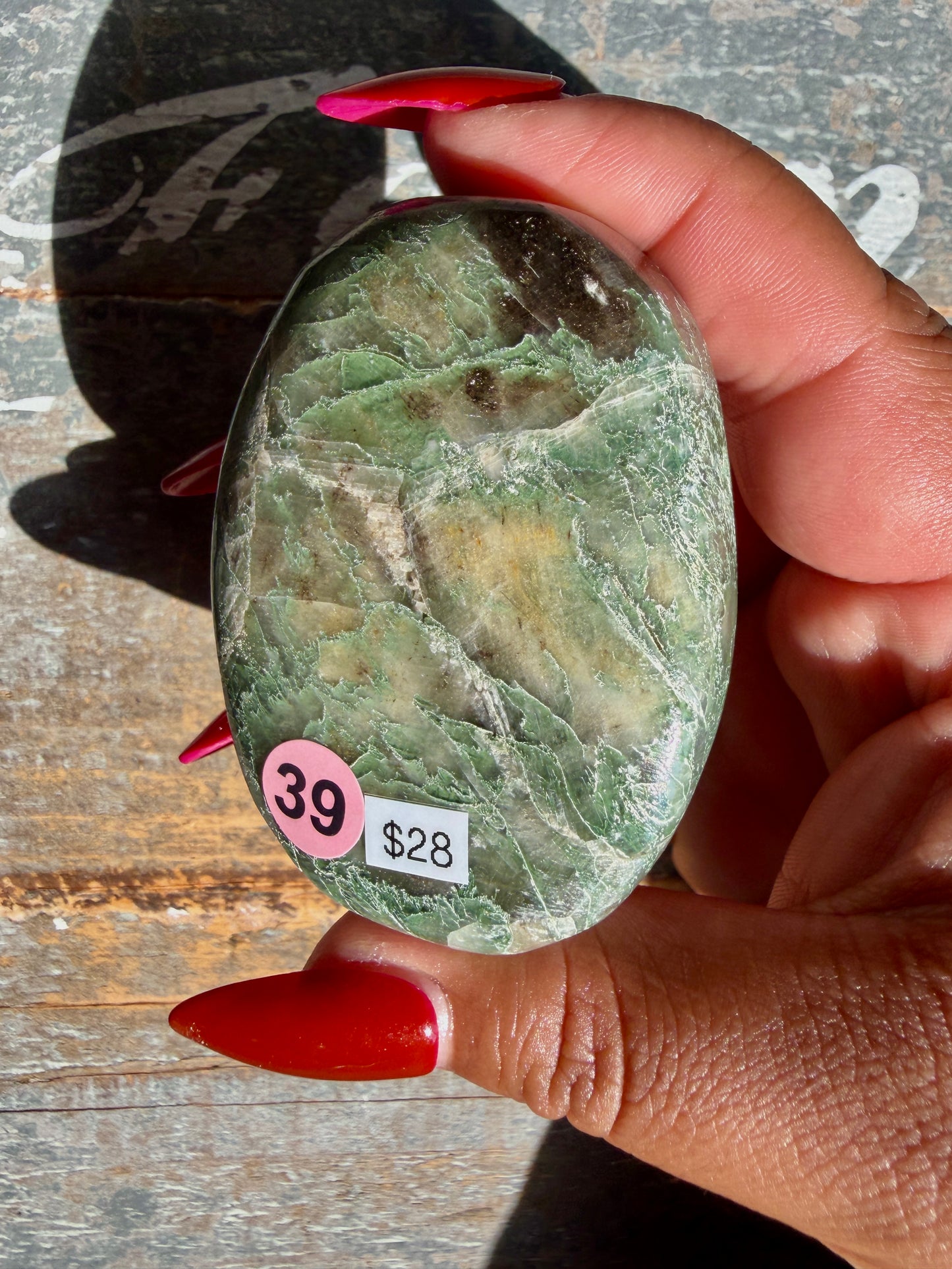 Gorgeous Optical Calcite + Moss Agate Combo Mineral Palm Stone | India | Opt 39