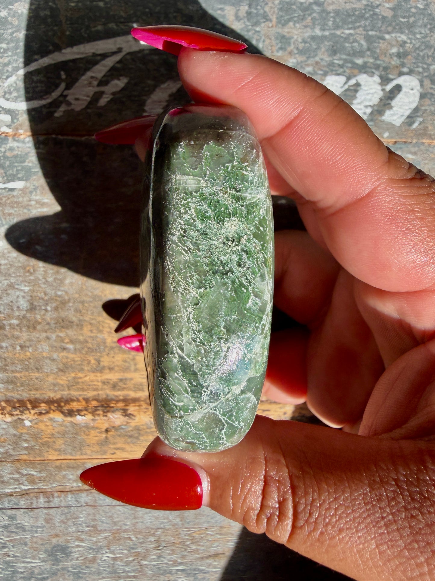 Gorgeous Optical Calcite + Moss Agate Combo Mineral Palm Stone | India | Opt 39