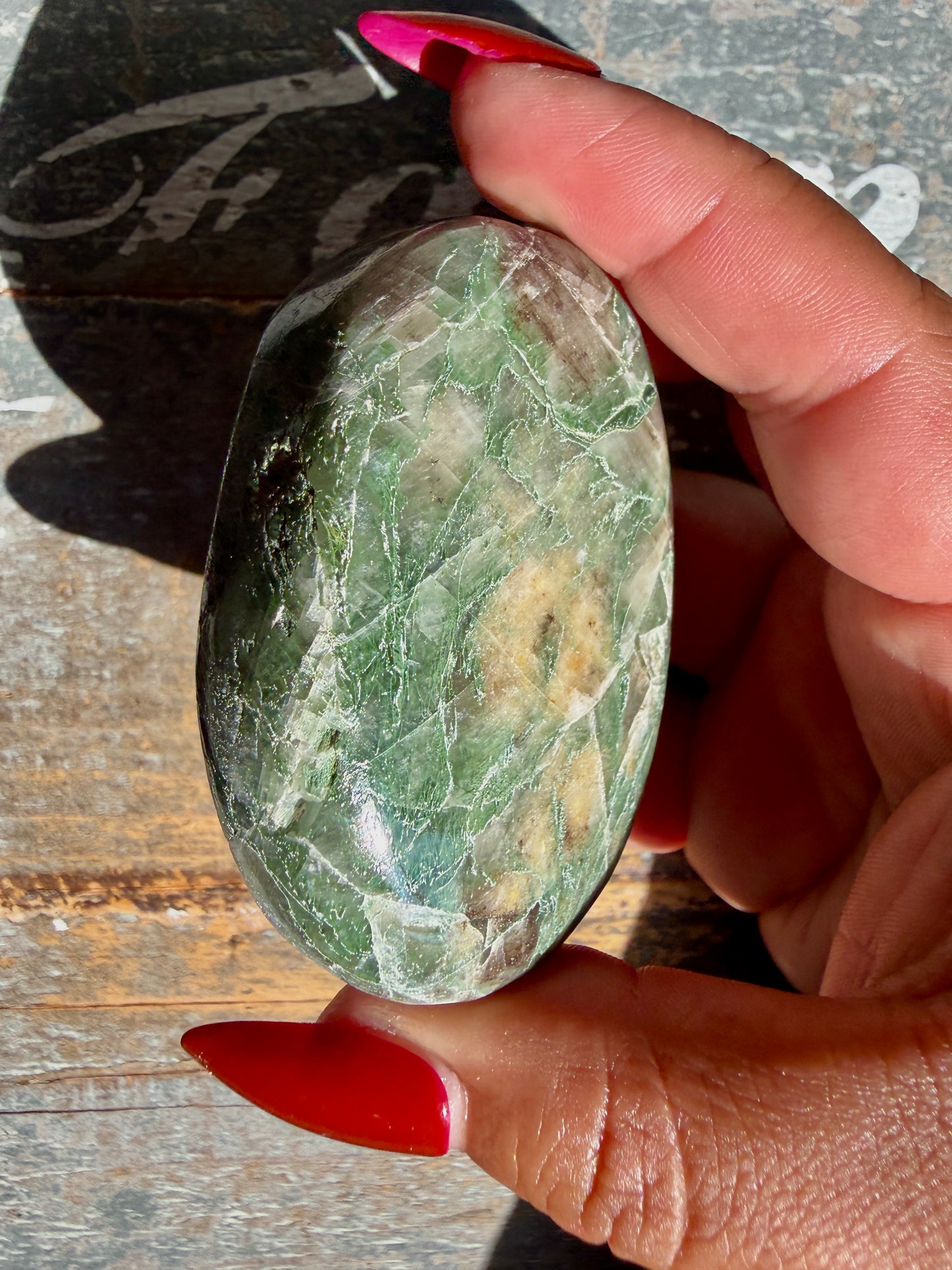 Gorgeous Optical Calcite + Moss Agate Combo Mineral Palm Stone | India | Opt 39