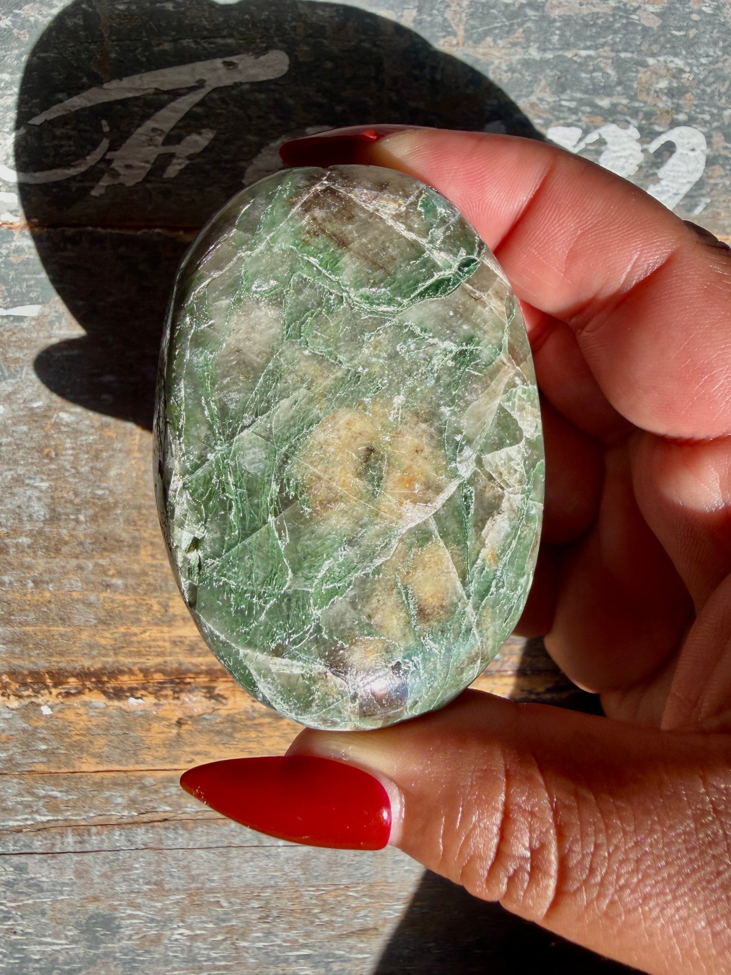 Gorgeous Optical Calcite + Moss Agate Combo Mineral Palm Stone | India | Opt 39
