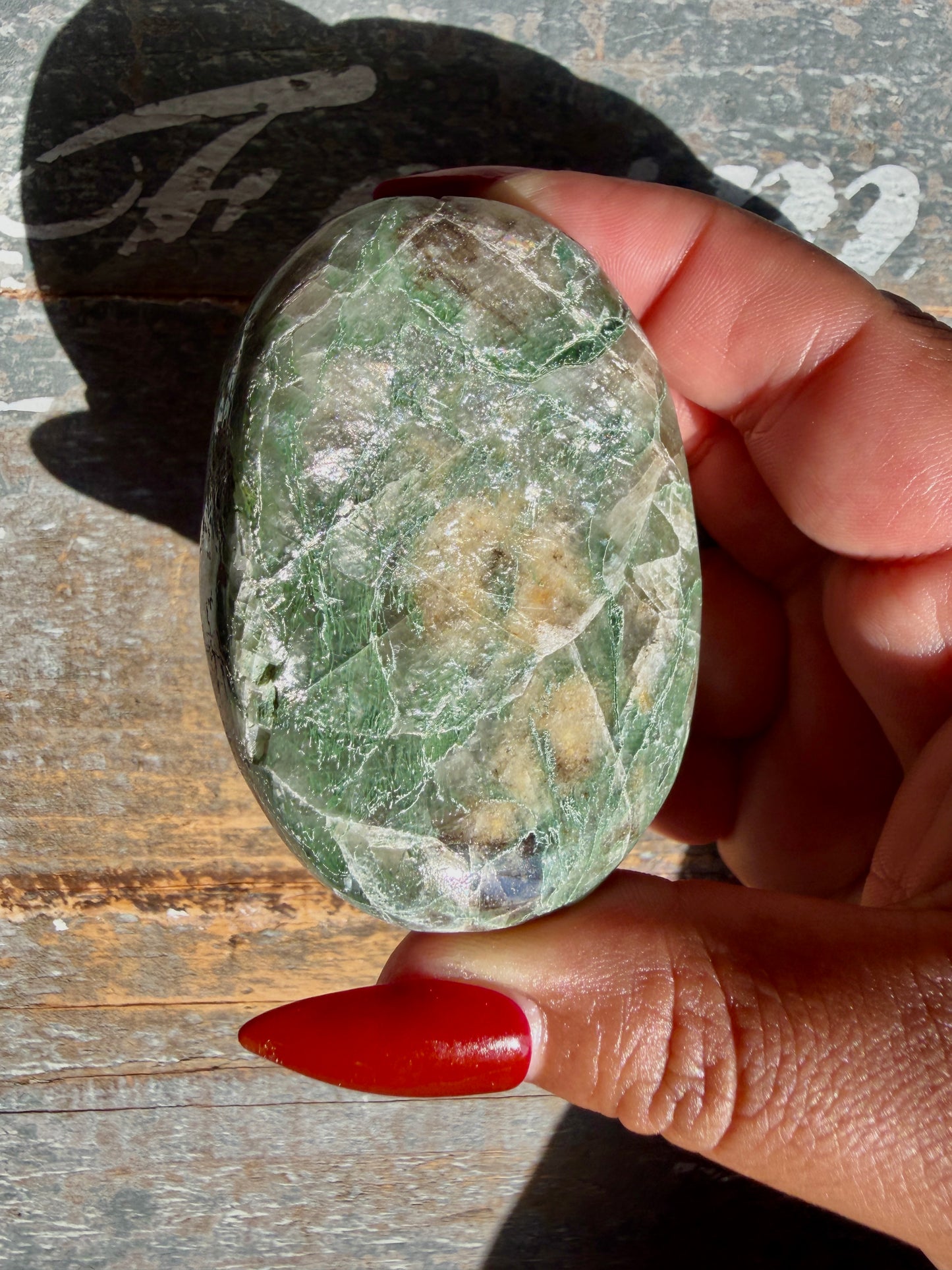 Gorgeous Optical Calcite + Moss Agate Combo Mineral Palm Stone | India | Opt 39