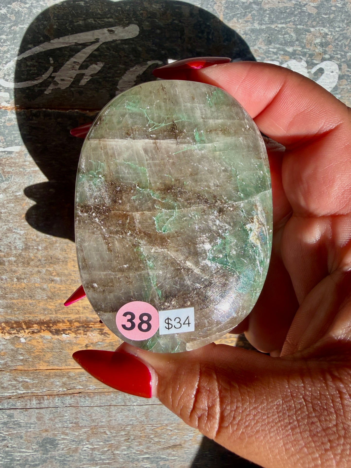 Gorgeous Optical Calcite + Moss Agate Combo Mineral Palm Stone | India | Opt 38