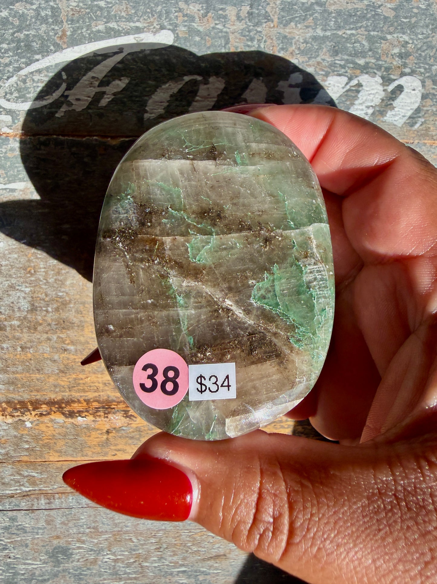 Gorgeous Optical Calcite + Moss Agate Combo Mineral Palm Stone | India | Opt 38