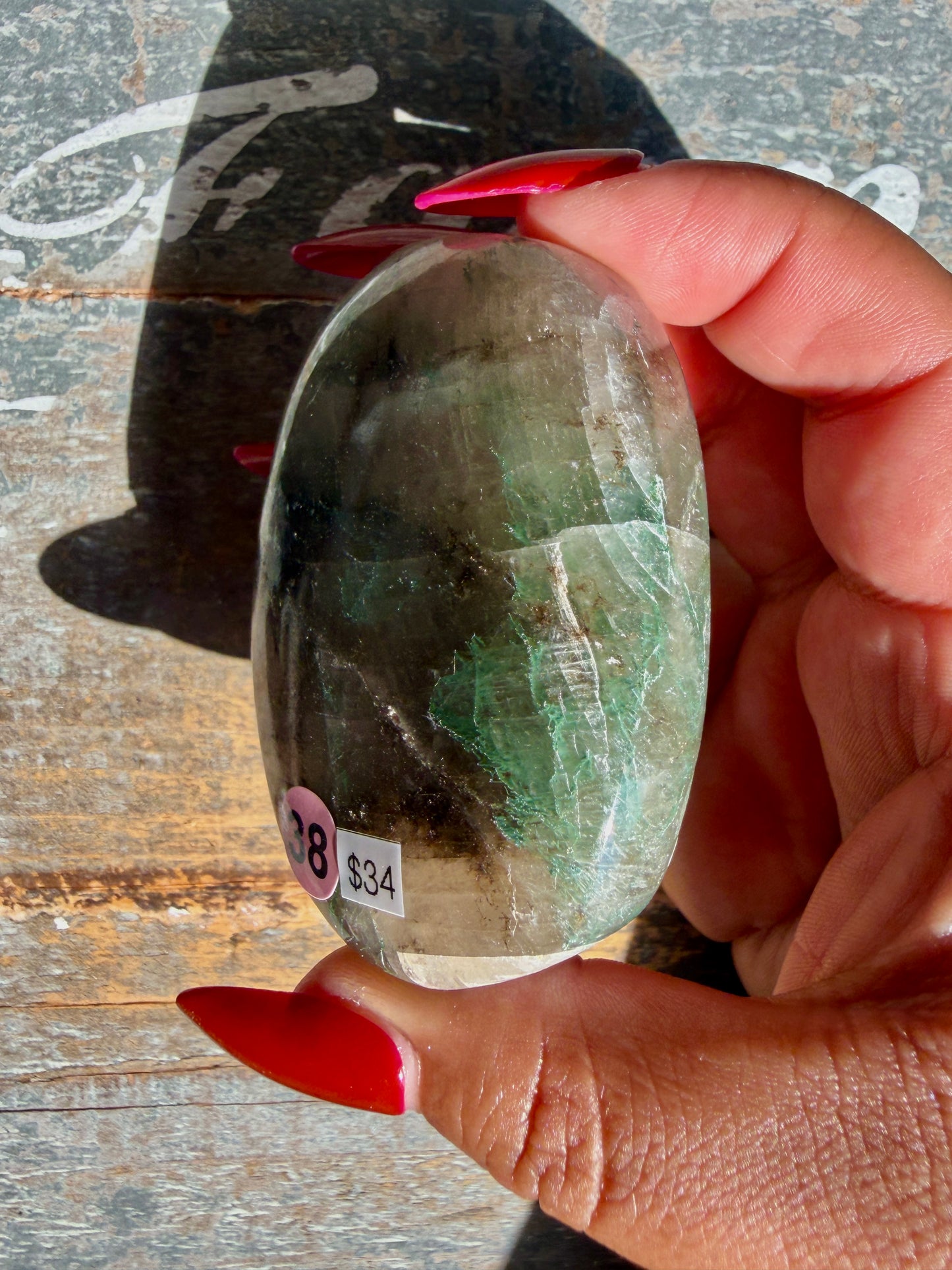 Gorgeous Optical Calcite + Moss Agate Combo Mineral Palm Stone | India | Opt 38