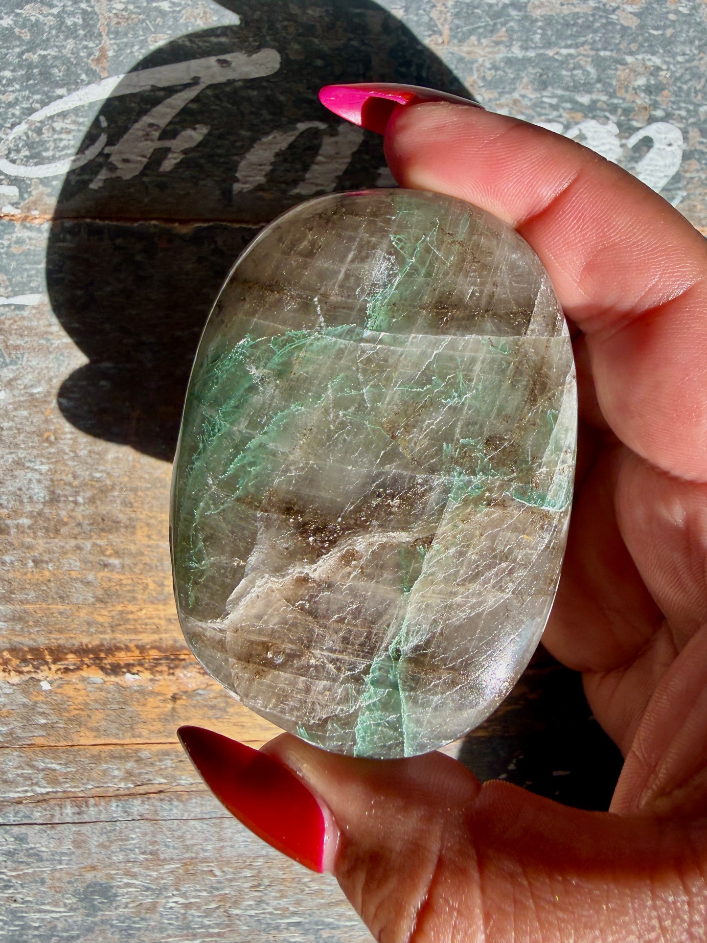 Gorgeous Optical Calcite + Moss Agate Combo Mineral Palm Stone | India | Opt 38
