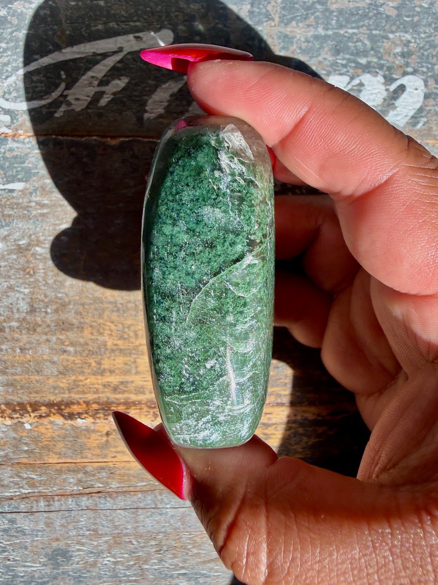 Gorgeous Optical Calcite + Moss Agate Combo Mineral Palm Stone | India | Opt 44