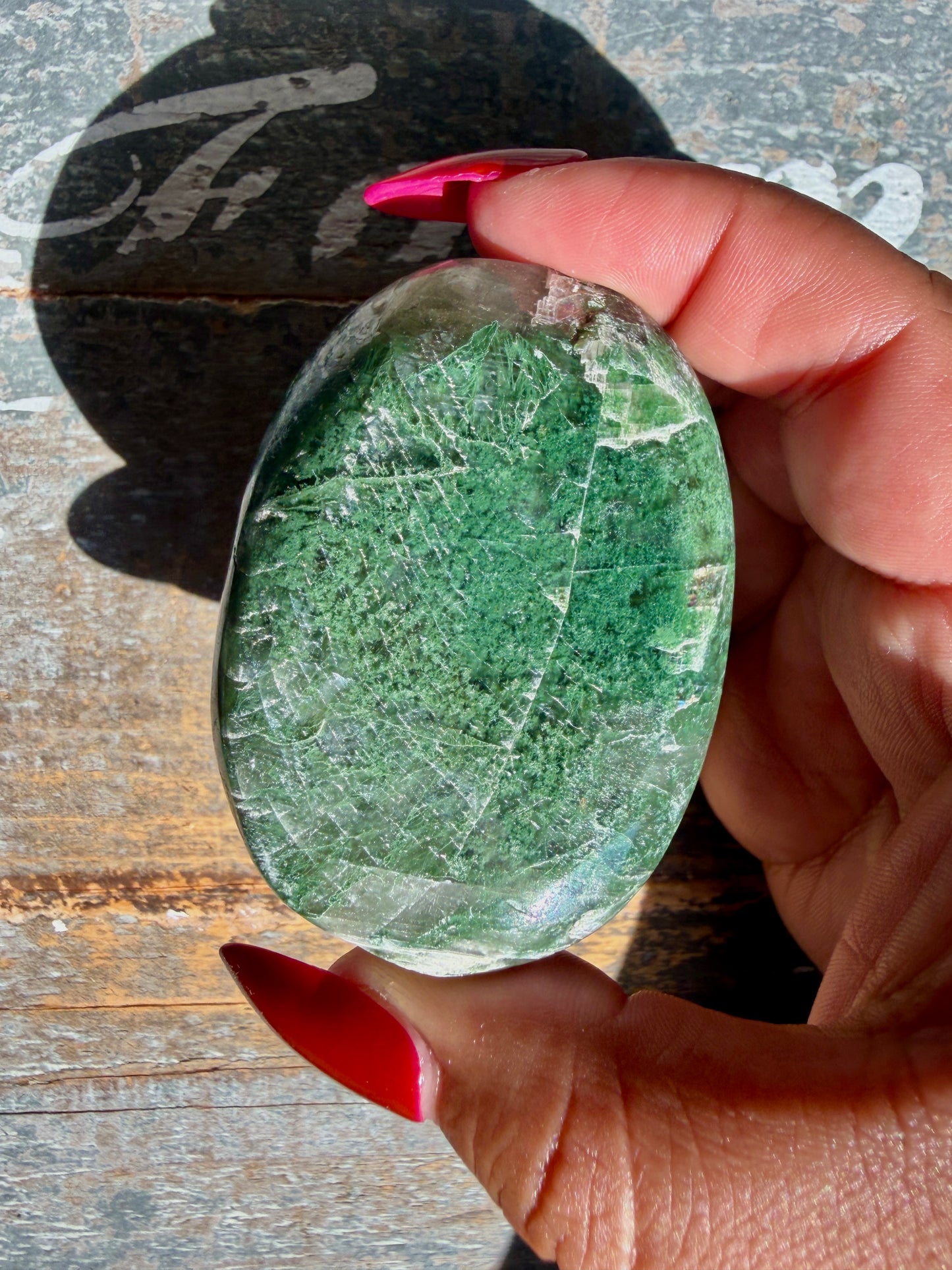 Gorgeous Optical Calcite + Moss Agate Combo Mineral Palm Stone | India | Opt 44