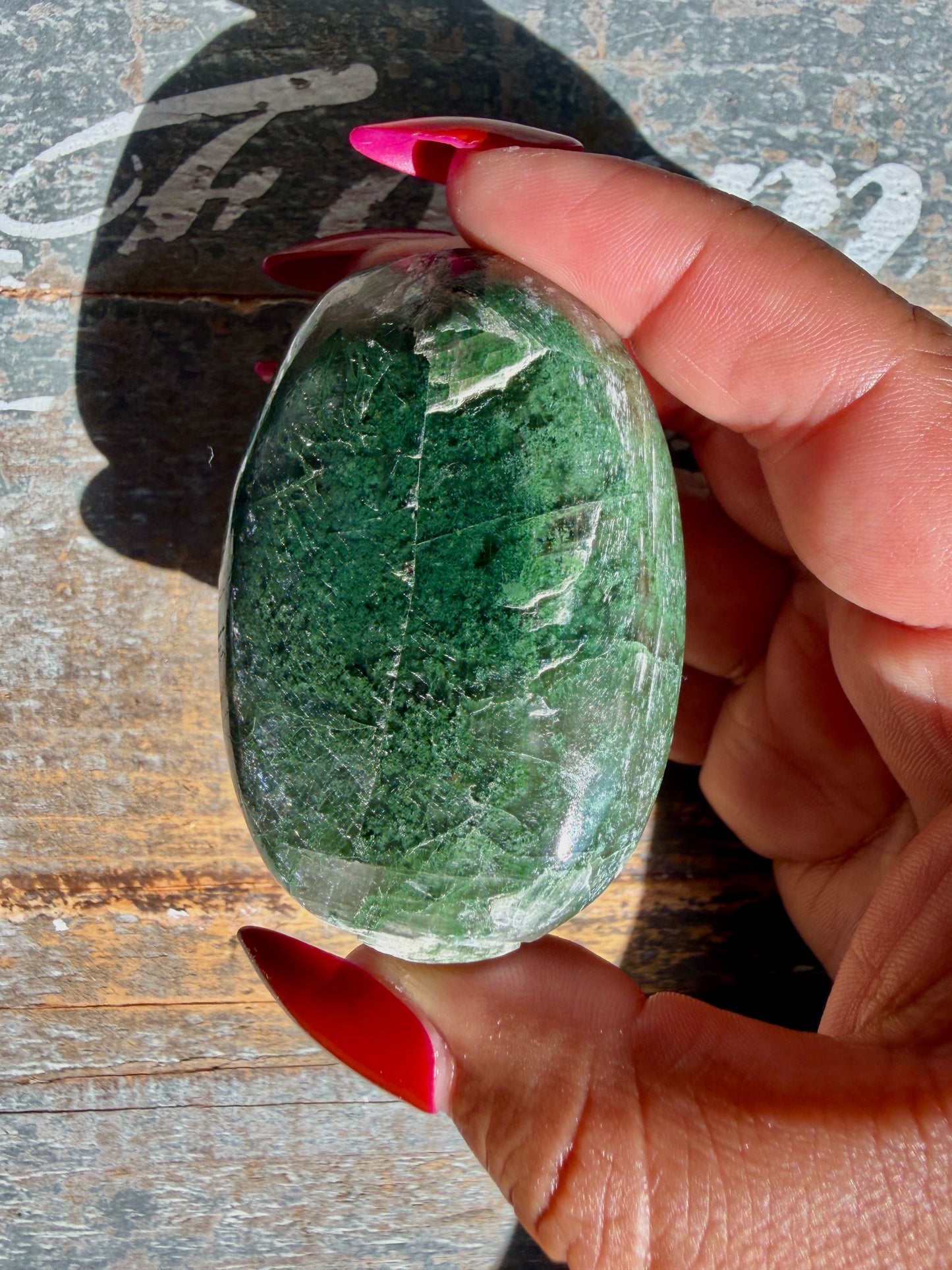 Gorgeous Optical Calcite + Moss Agate Combo Mineral Palm Stone | India | Opt 44