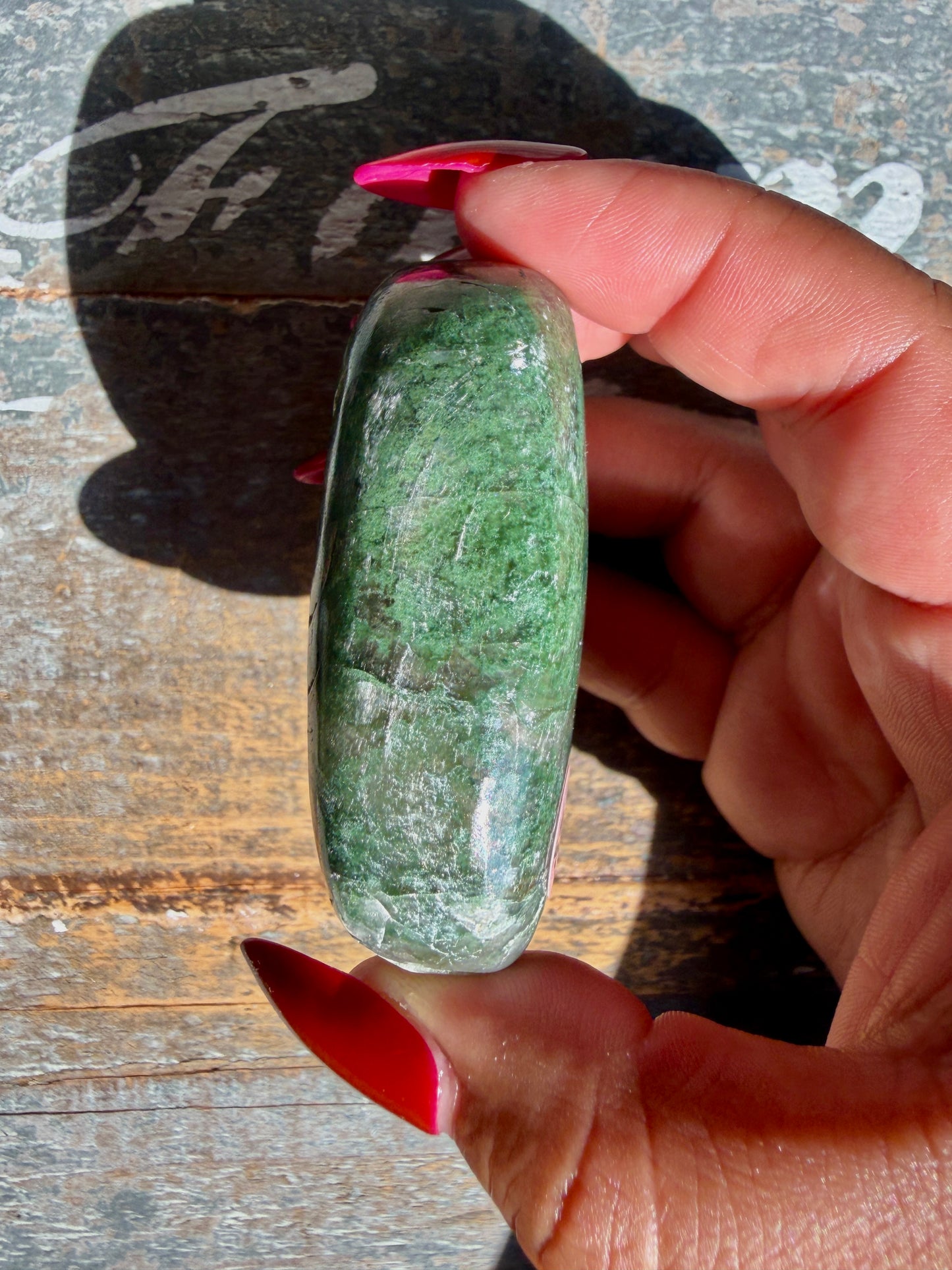 Gorgeous Optical Calcite + Moss Agate Combo Mineral Palm Stone | India | Opt 44