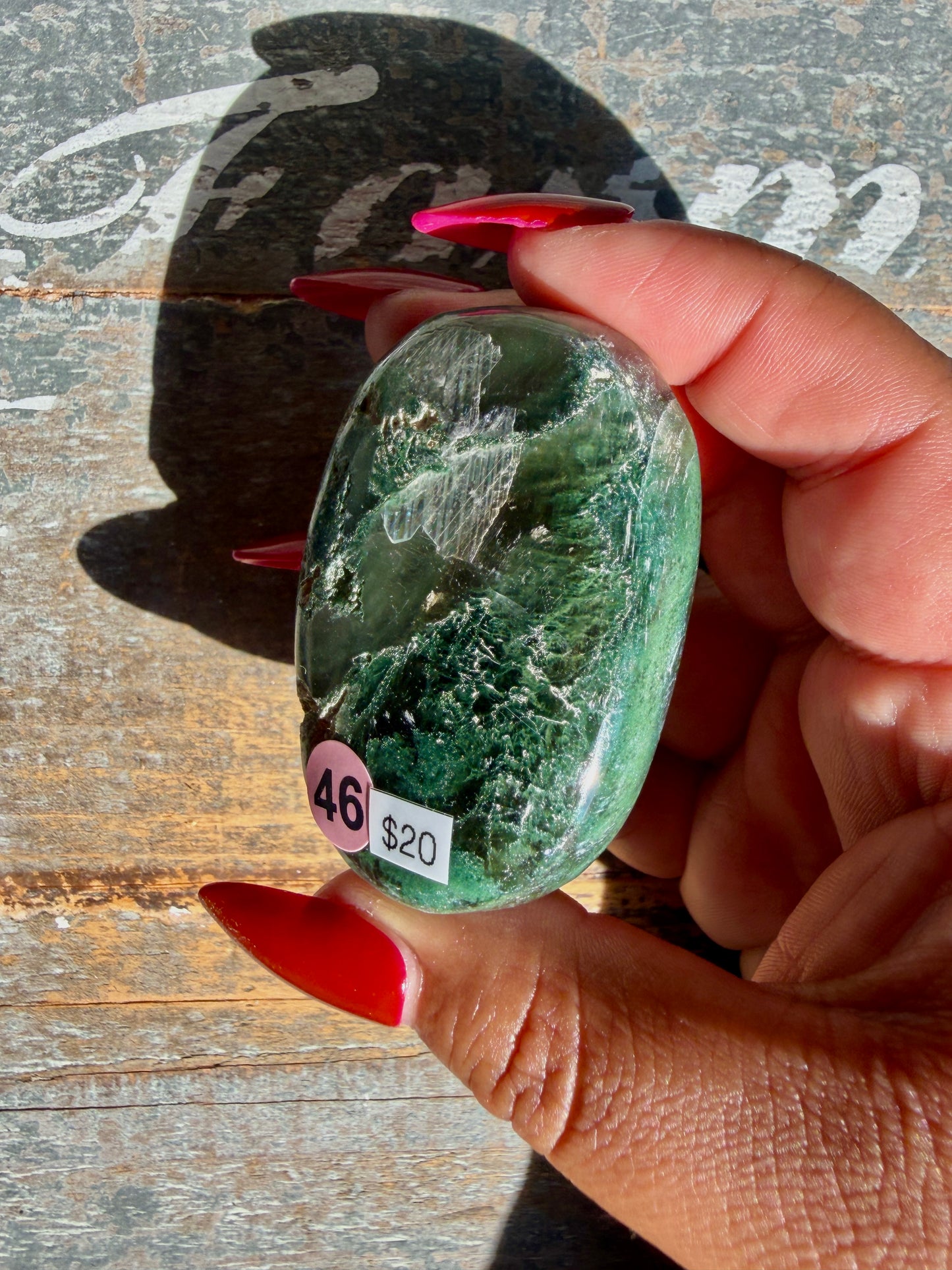 Gorgeous Optical Calcite + Moss Agate Combo Mineral Palm Stone | India | Opt 46