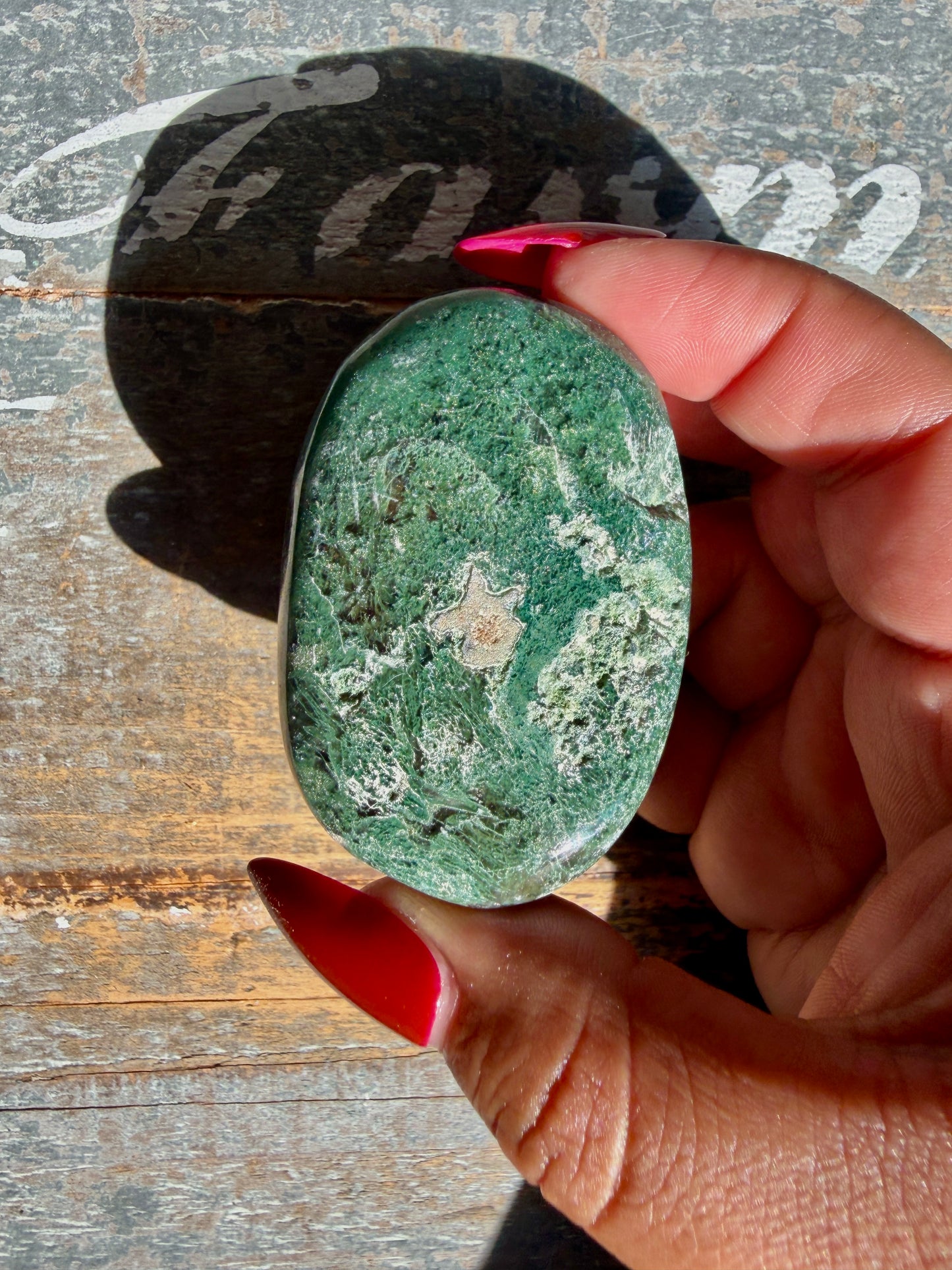 Gorgeous Optical Calcite + Moss Agate Combo Mineral Palm Stone | India | Opt 46