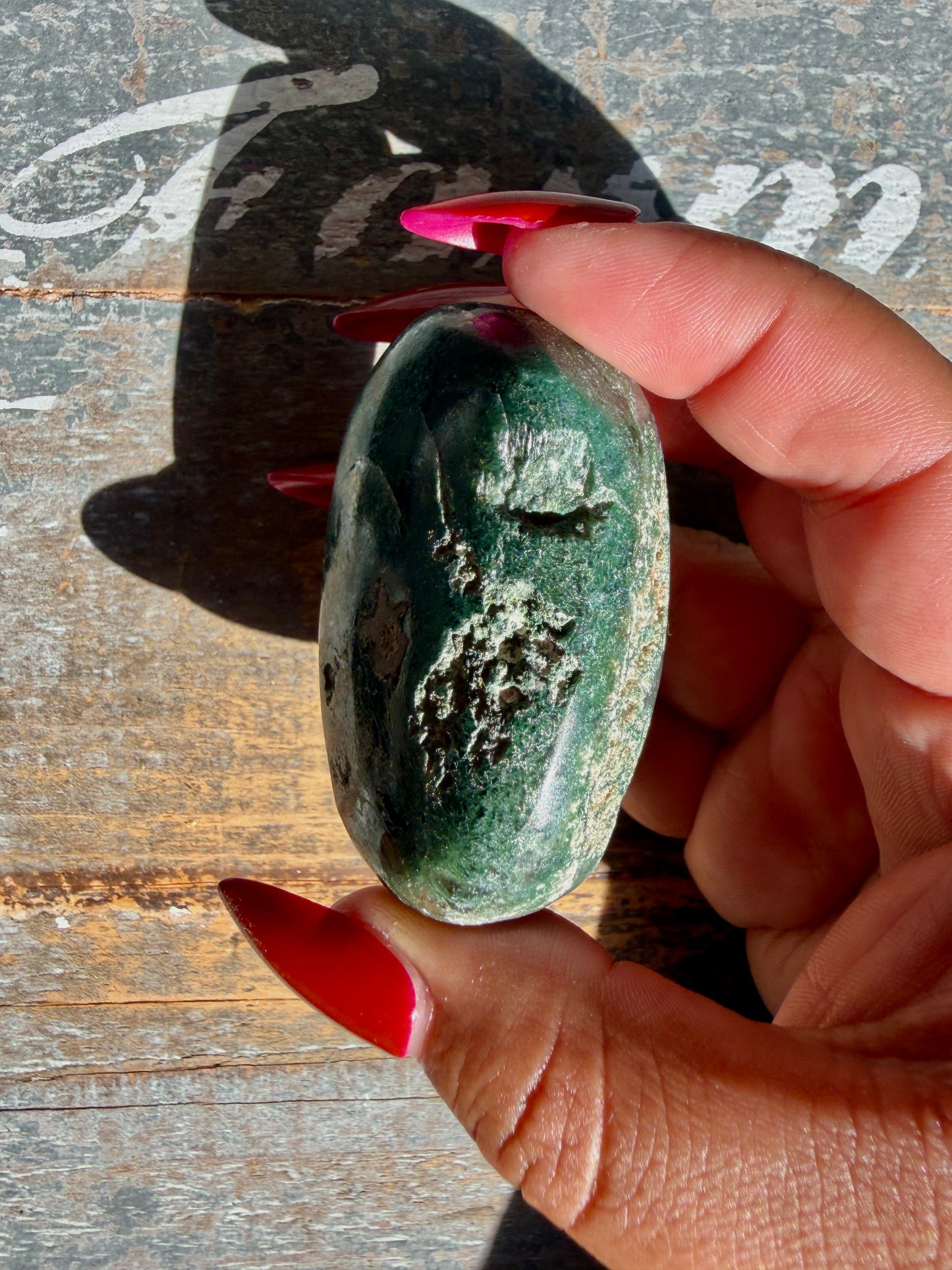 Gorgeous Optical Calcite + Moss Agate Combo Mineral Palm Stone | India | Opt 46